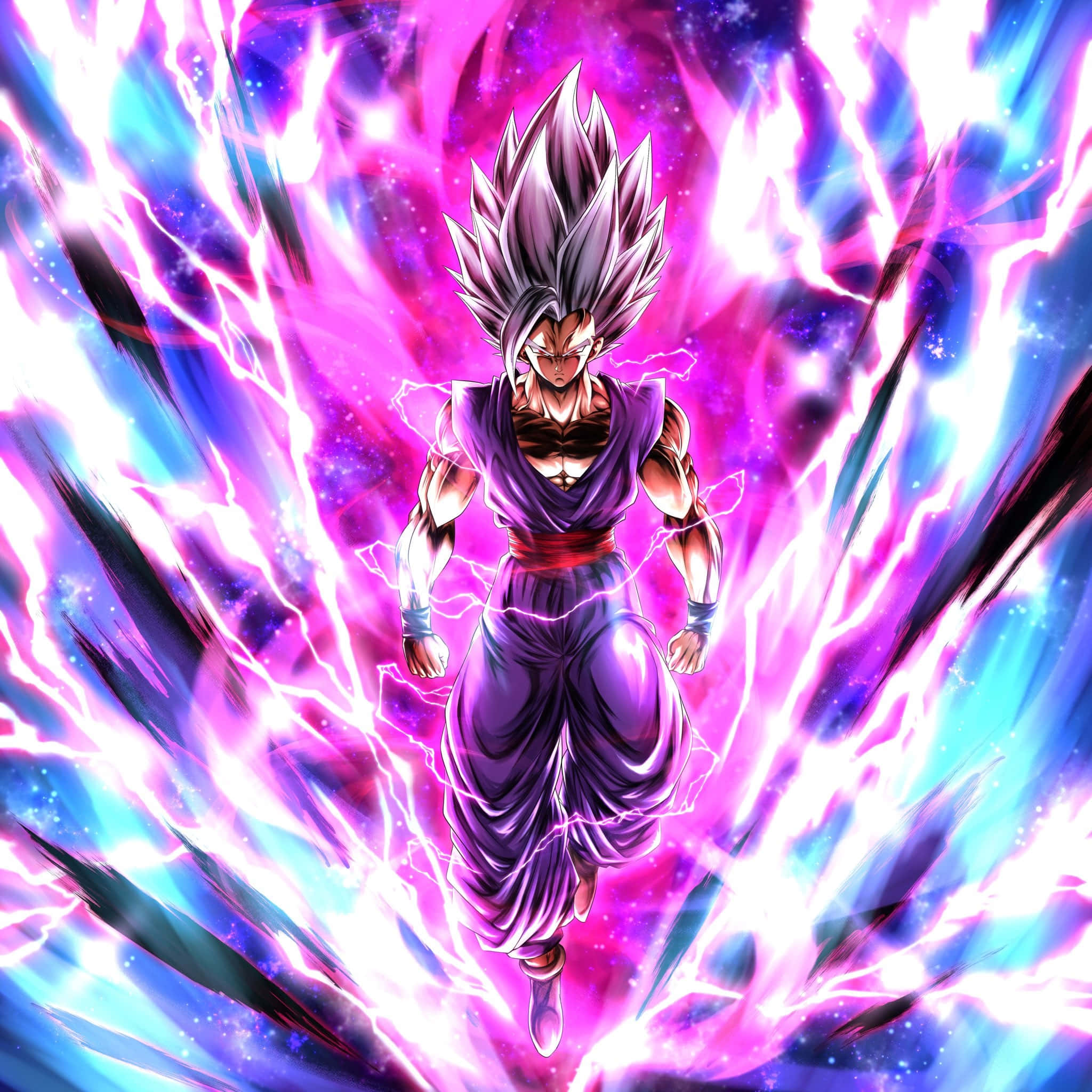 Gohan Beast, spiky hair, swirling purple and blue energy bolts, Full HD Desktop Wallpaper