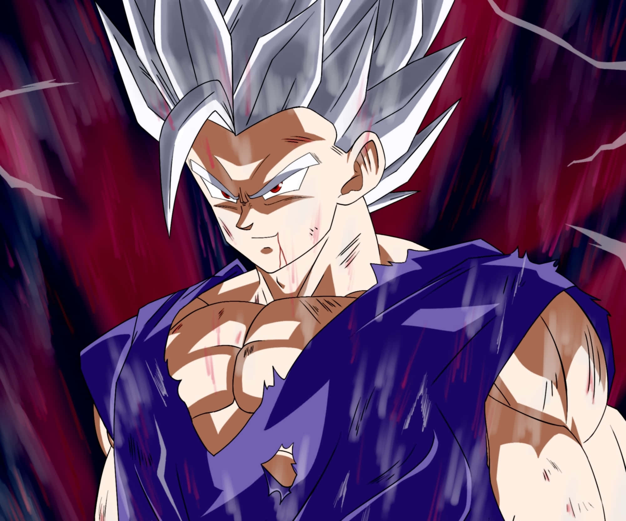 Gohan Beast, spiky silver hair, torn purple gi, Full HD Desktop Wallpaper