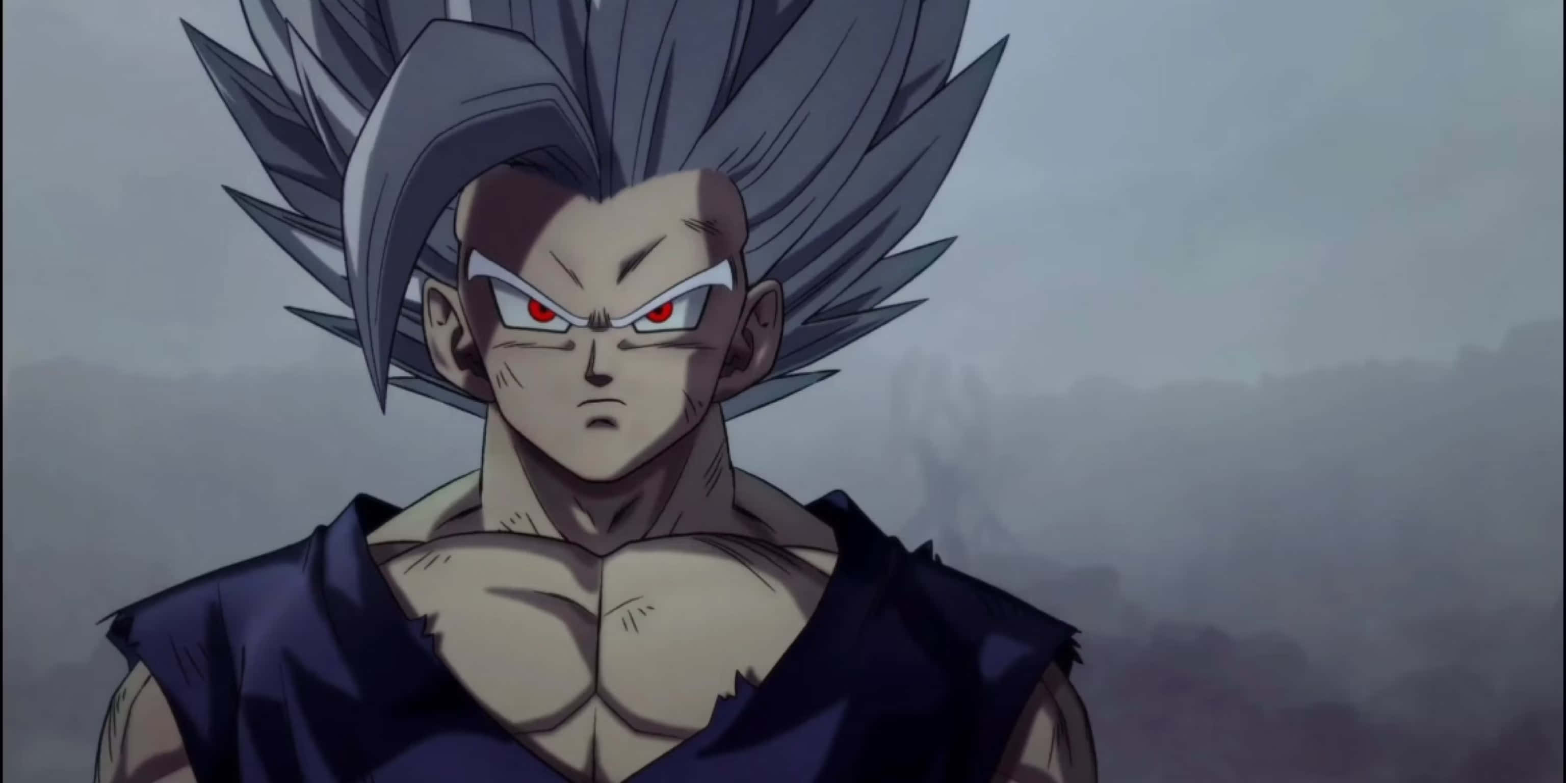 Gohan Beast, spiky silver hair, glowing red eyes, 2K Desktop Wallpaper