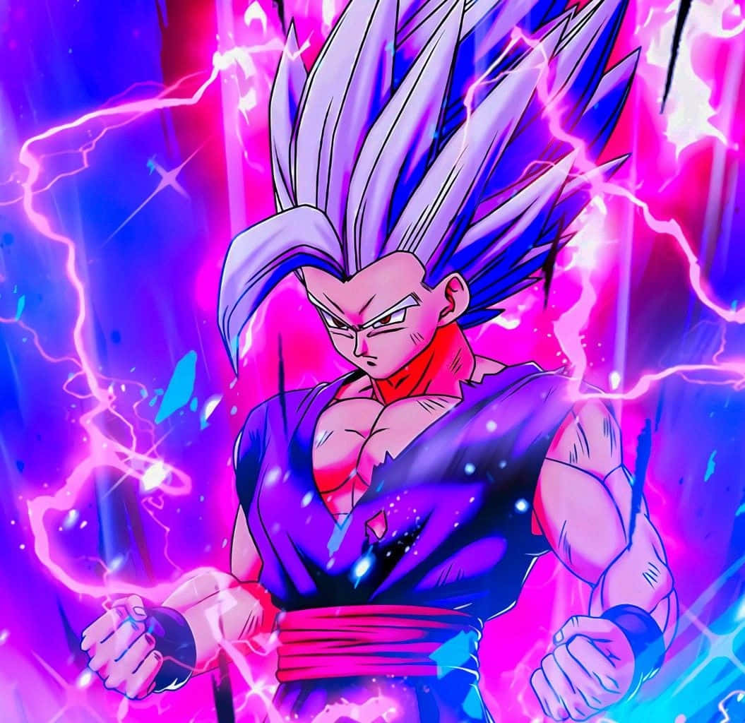 Gohan Beast, spiky purple hair, vibrant pink and blue aura, SD Desktop Wallpaper