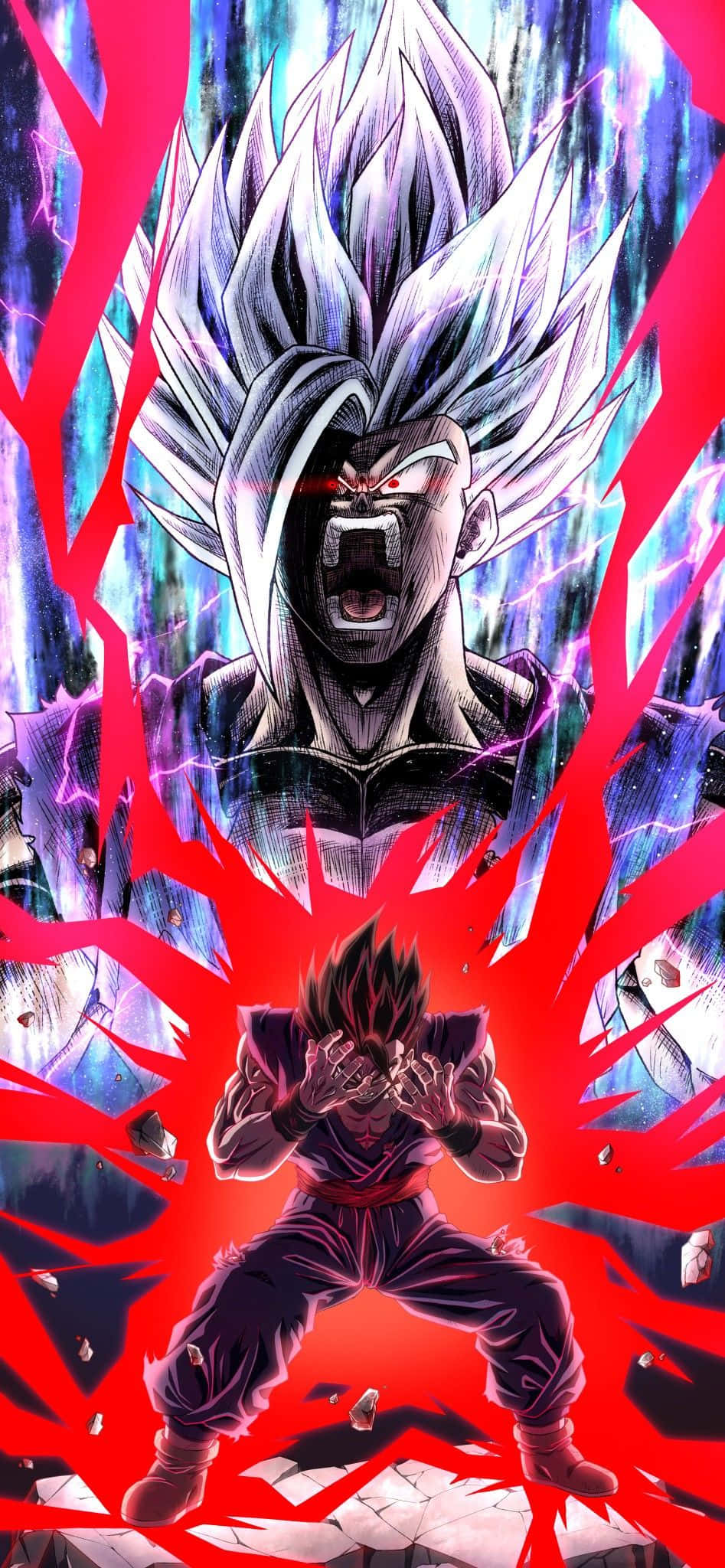 Beast Gohan, spiky white hair, red energy bursts, Full HD Phone Wallpaper