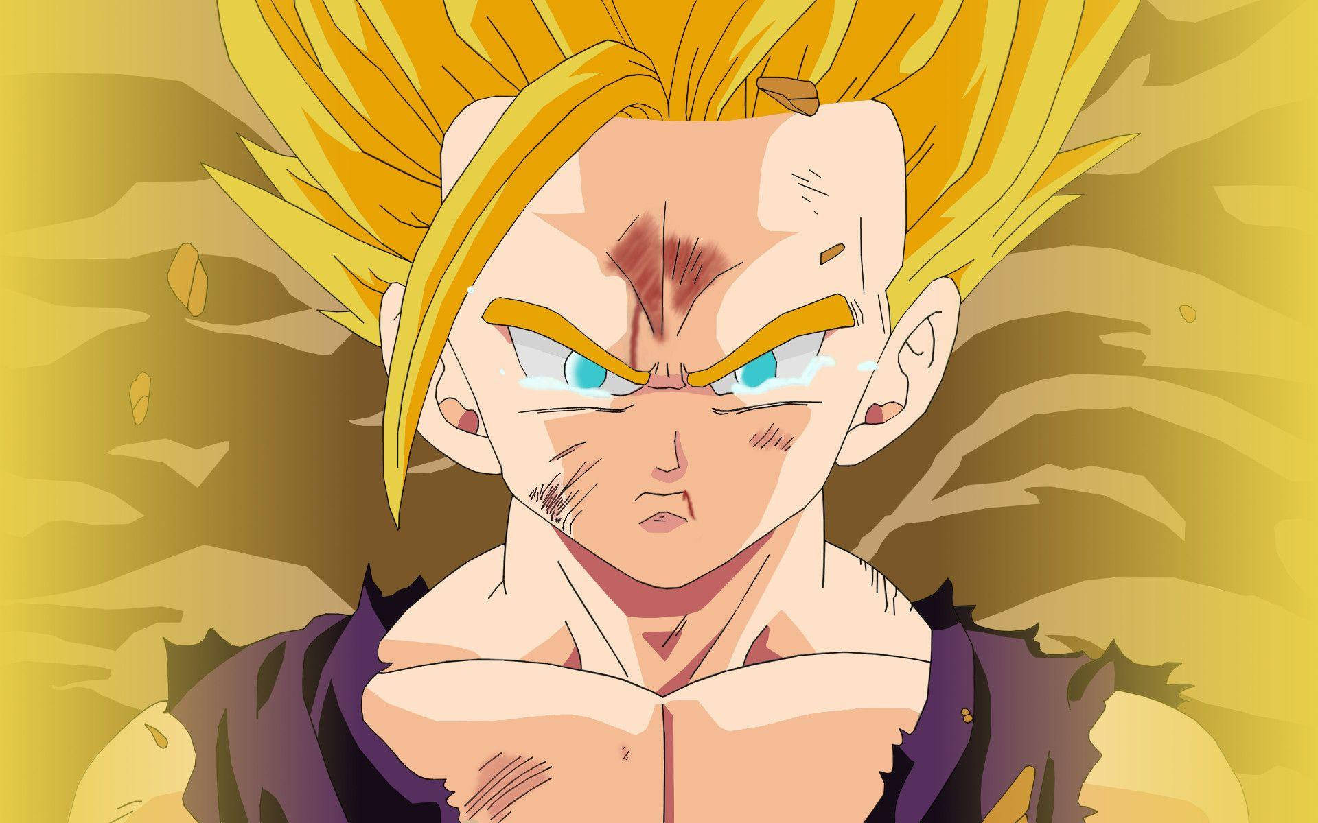 Gohan Super Saiyan 2, spiky golden hair, glowing blue eyes, Full HD Desktop Wallpaper