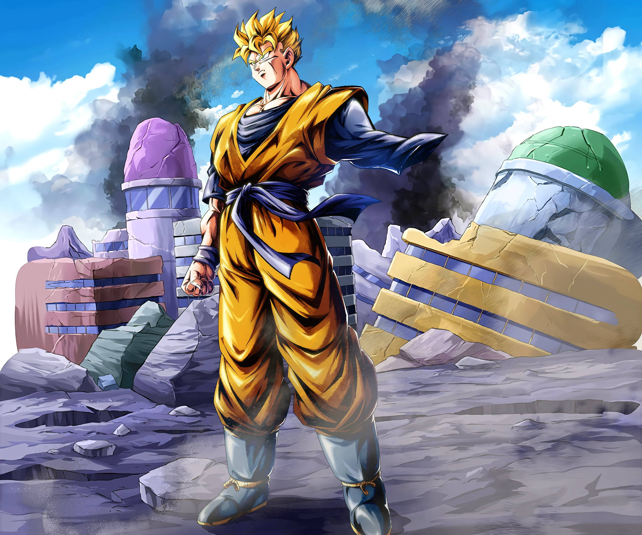 Gohan Super Saiyan 2, golden-haired, orange gi, Full HD Desktop Wallpaper