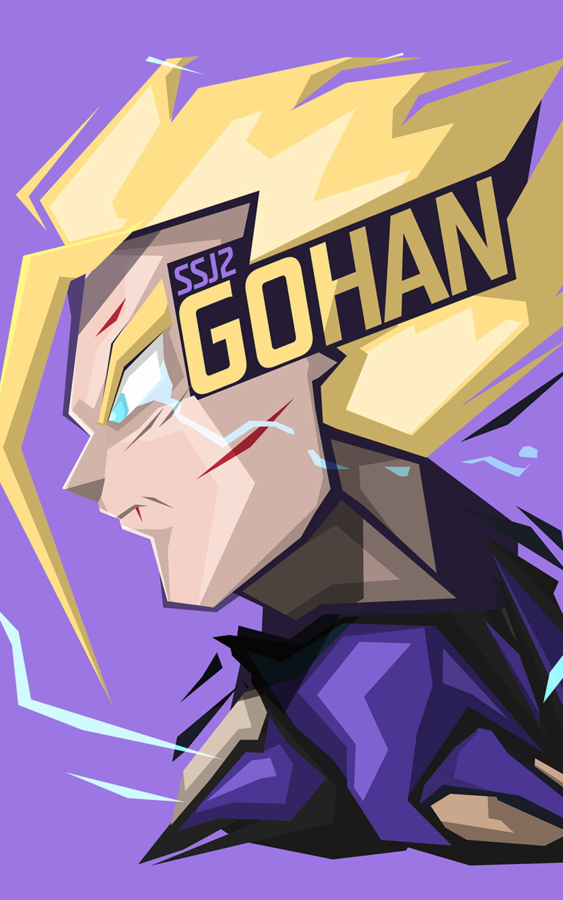 Gohan Super Saiyan 2, golden hair, purple aura, 2K Phone Wallpaper