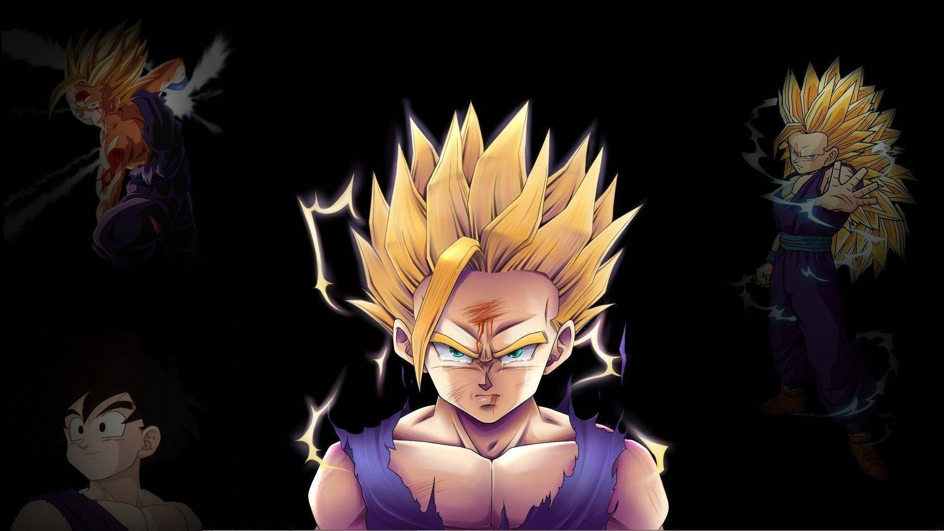 Gohan, spiky golden hair, glowing eyes, Full HD Desktop Wallpaper