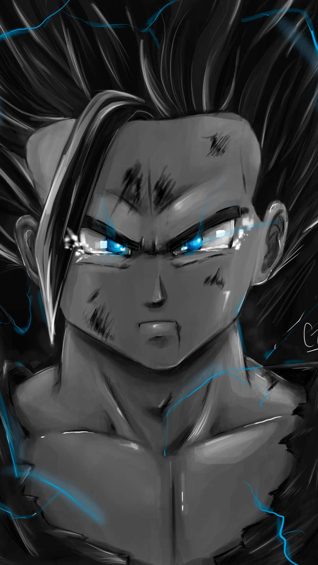 Monochrome Gohan, iPhone, glowing blue eyes, Full HD Phone Wallpaper