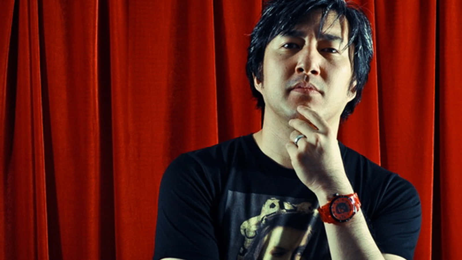 Goichi Suda, dark hair, thoughtful expression, HD Desktop Wallpaper