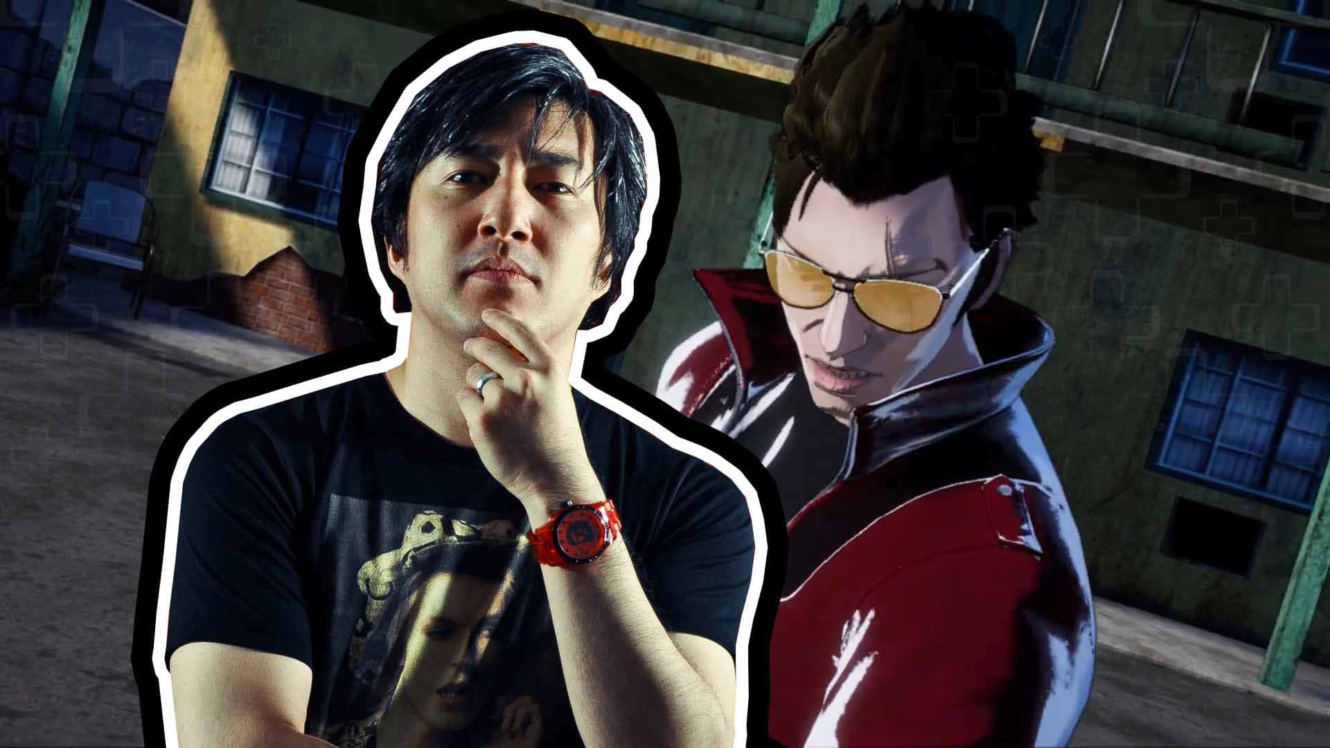 Goichi Suda, anime character, gritty urban alleyway, Full HD Desktop Wallpaper