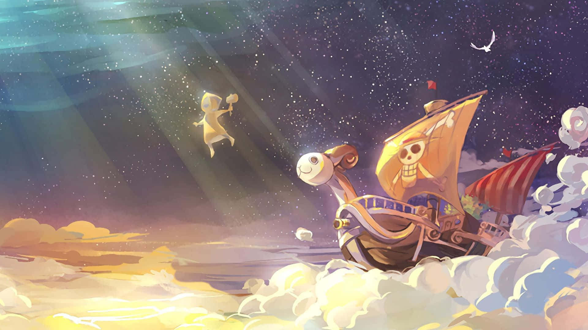 Going Merry, pirate ship, clouds, Full HD Desktop Wallpaper
