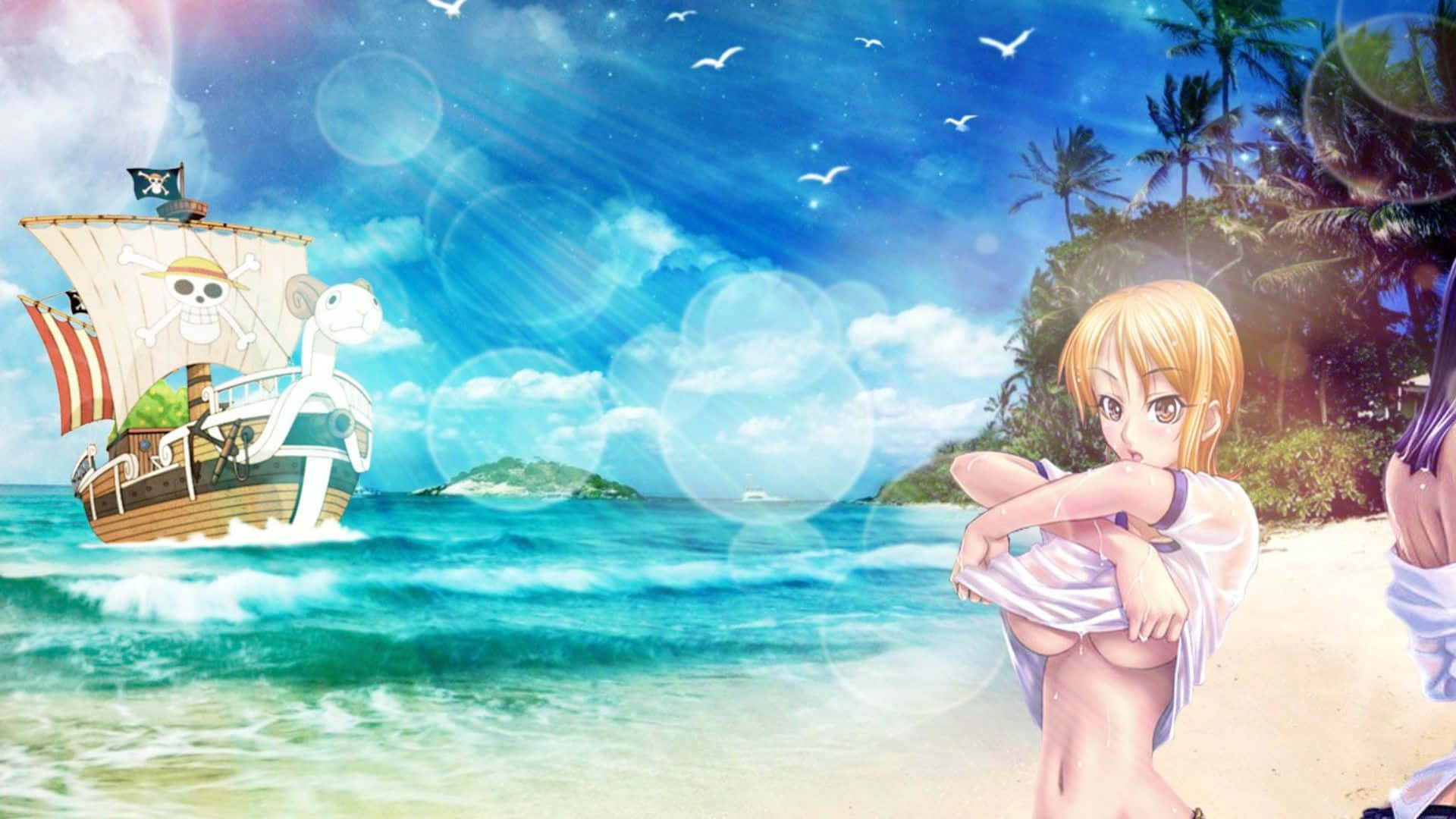 Going Merry, anime girl, white towel, Full HD Desktop Wallpaper