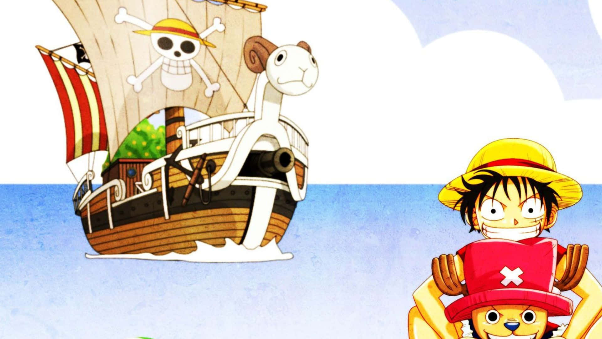 Going Merry, skull flag, blue seas, Full HD Desktop Wallpaper