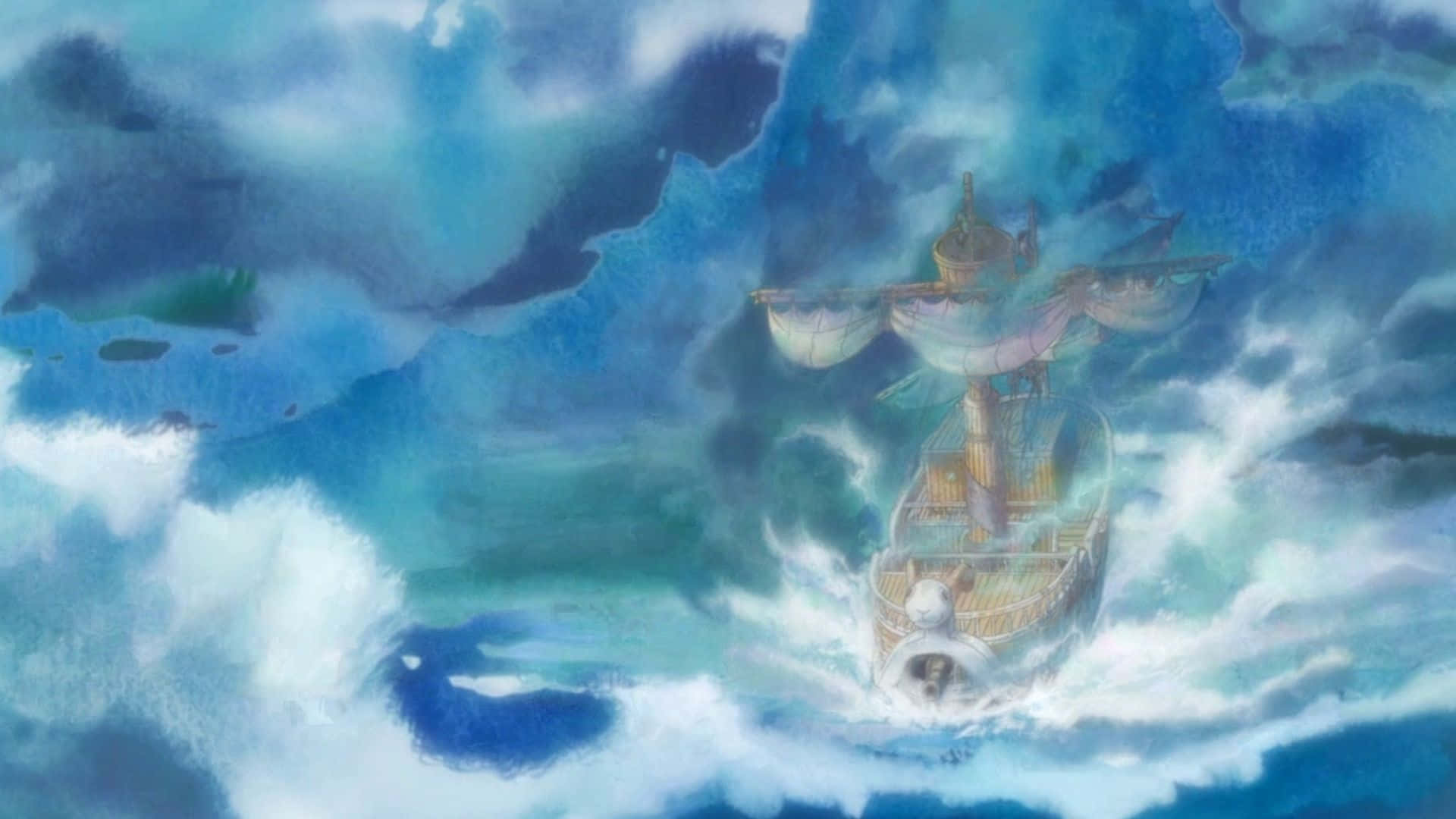 Going Merry, blue waters, stormy sky, Full HD Desktop Wallpaper