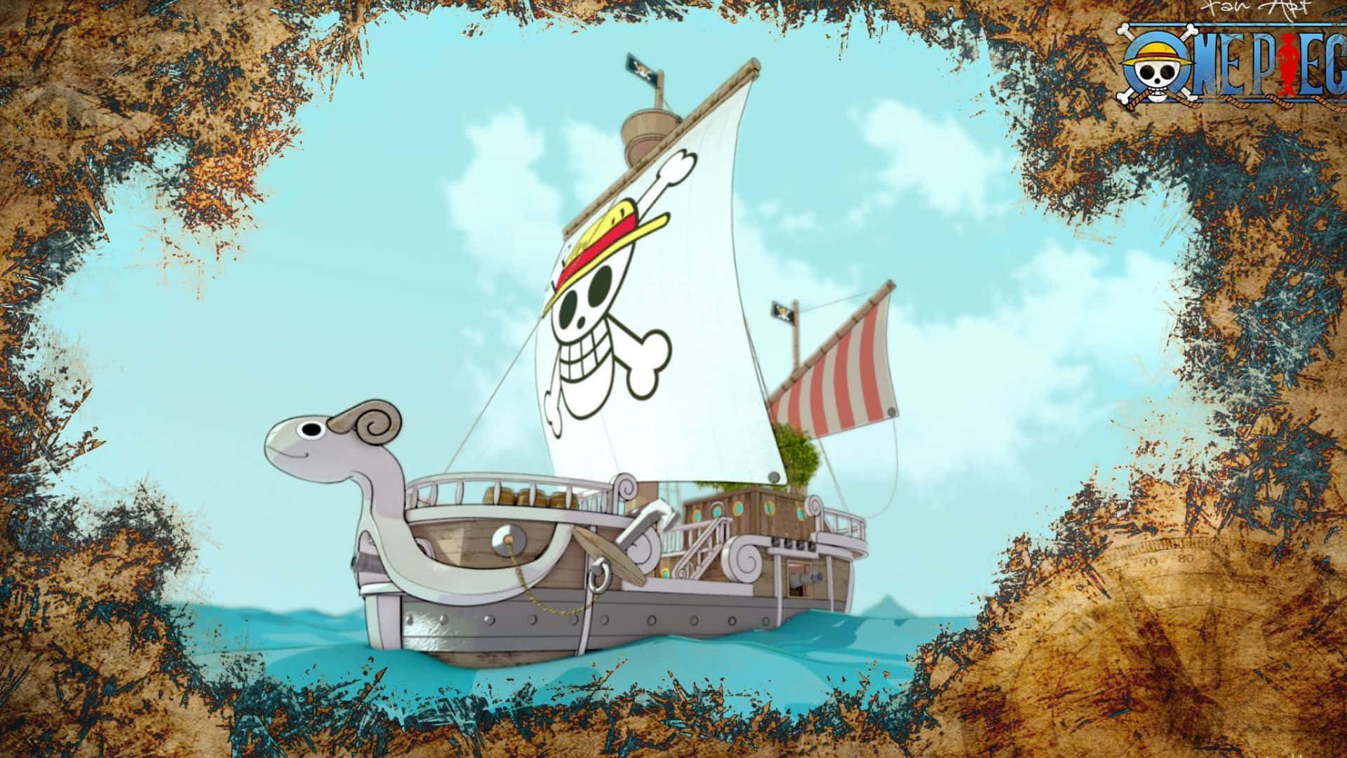 Going Merry, skull flag, blue water, Full HD Desktop Wallpaper