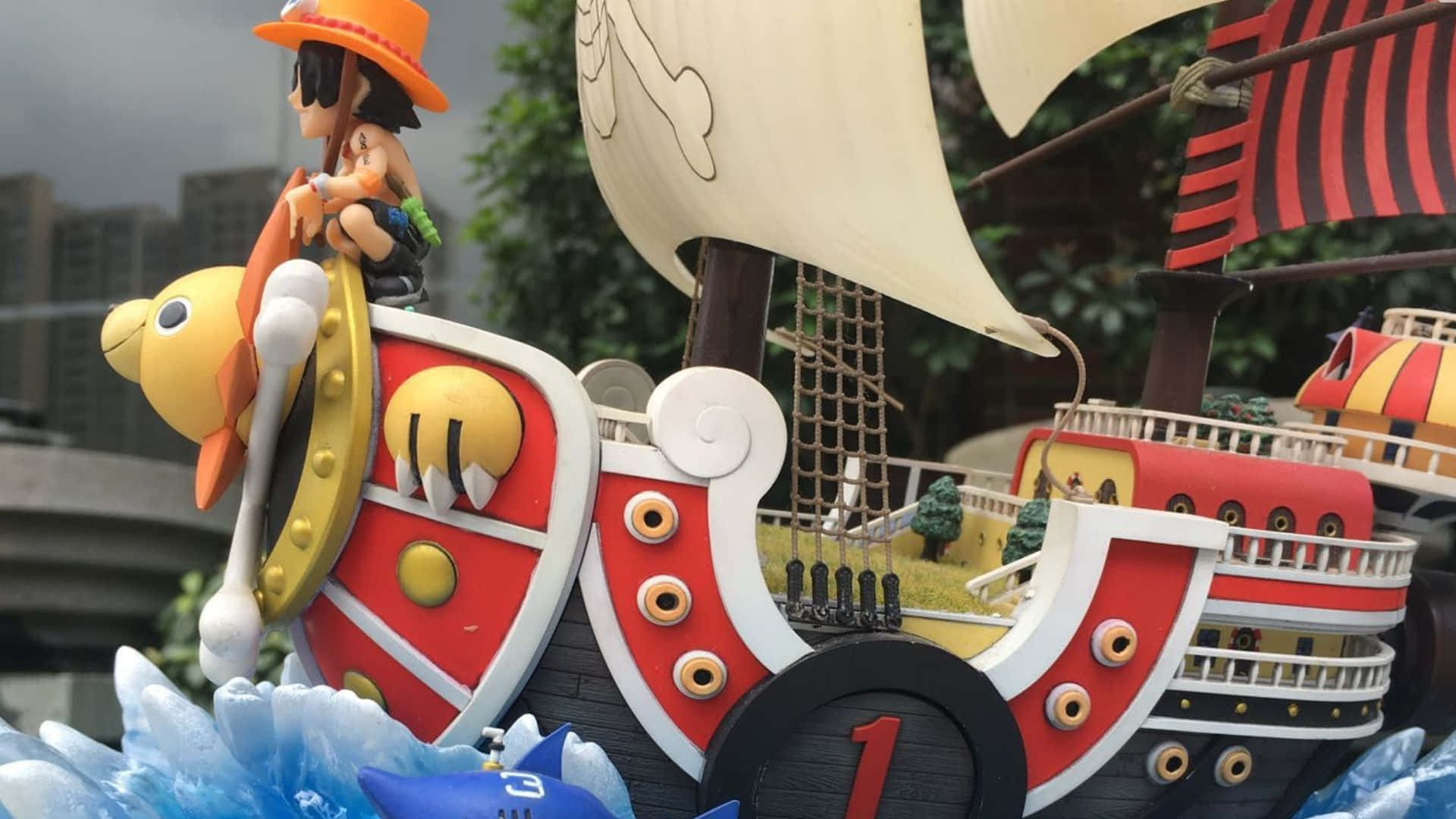 Going Merry, straw hat figure, yellow dog figure, Full HD Desktop Wallpaper