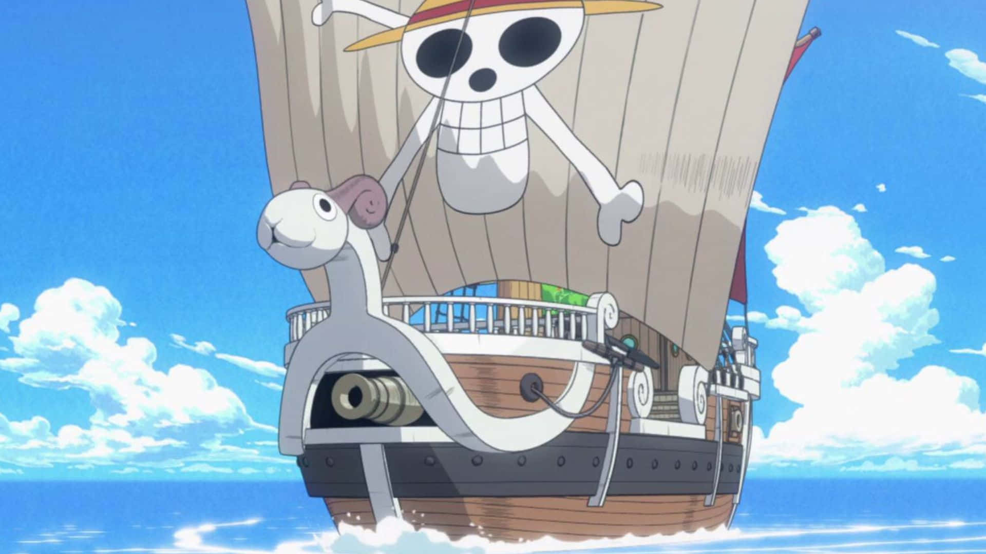 Going Merry, skull flag, bright blue ocean, Full HD Desktop Wallpaper