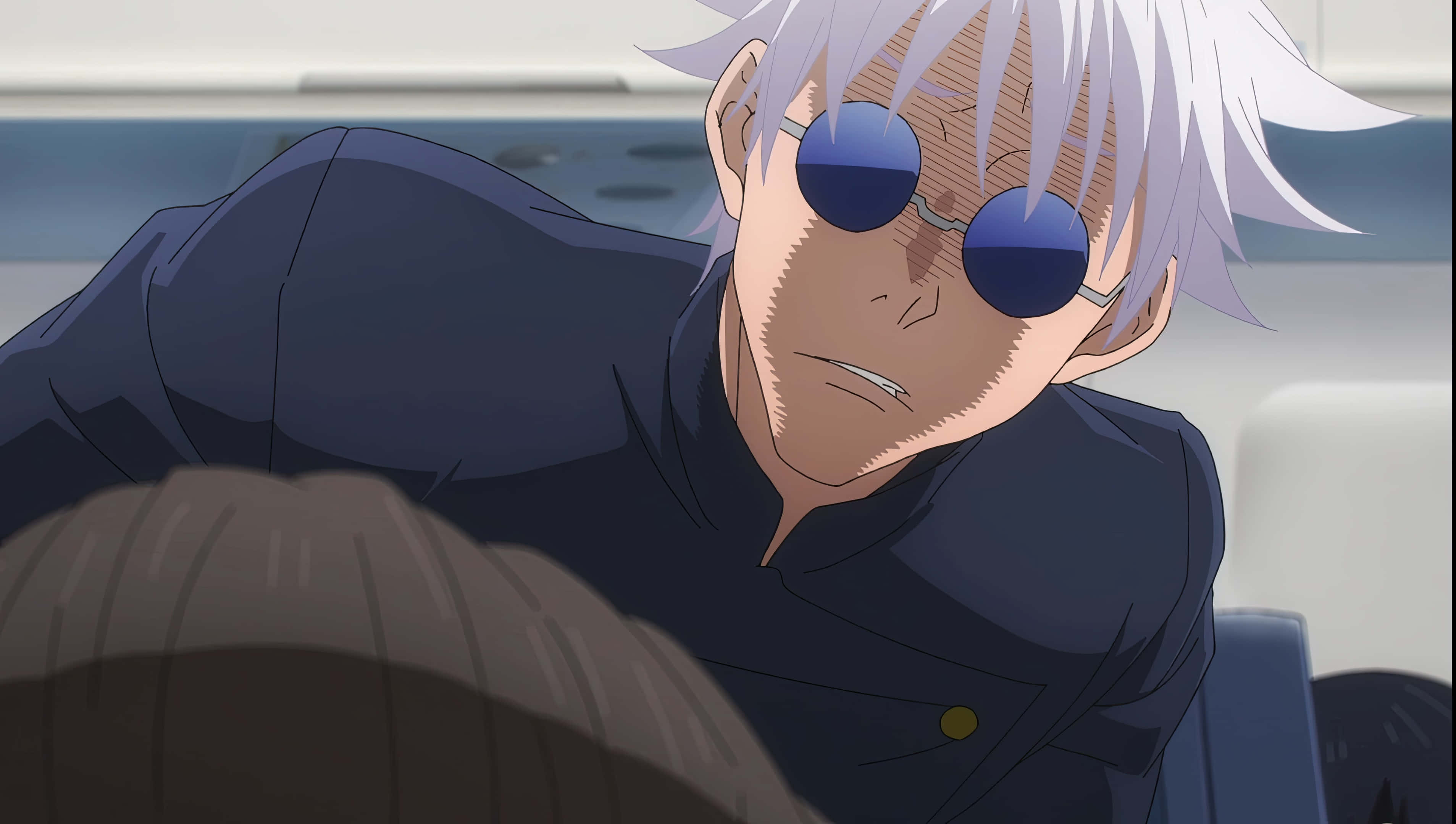 Gojo Sunglasses, white hair, dark sunglasses, 2K Desktop Wallpaper
