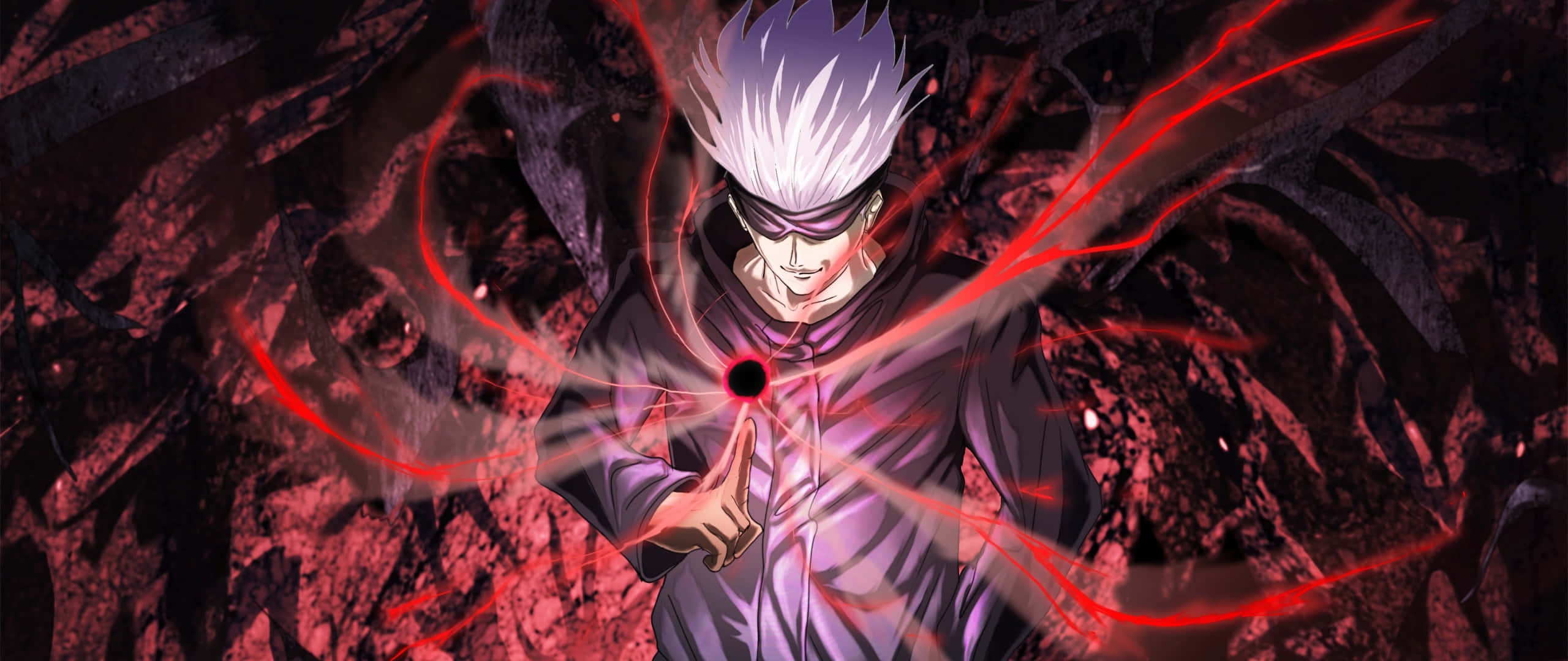 Gojo, white-haired anime man, purple robe, 2K Desktop Wallpaper