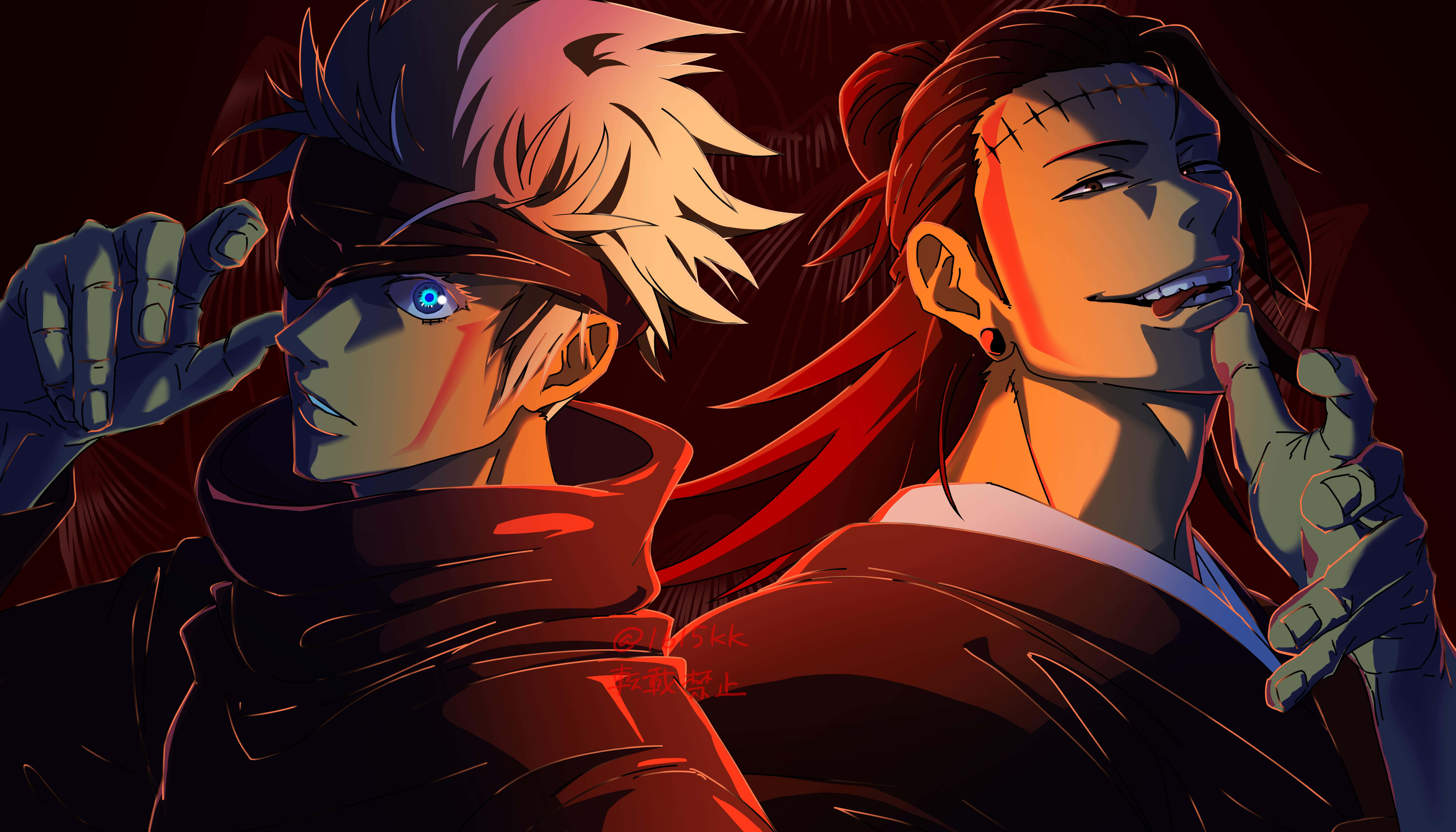 Gojo, Geto, glowing eyes, 8K Desktop Wallpaper
