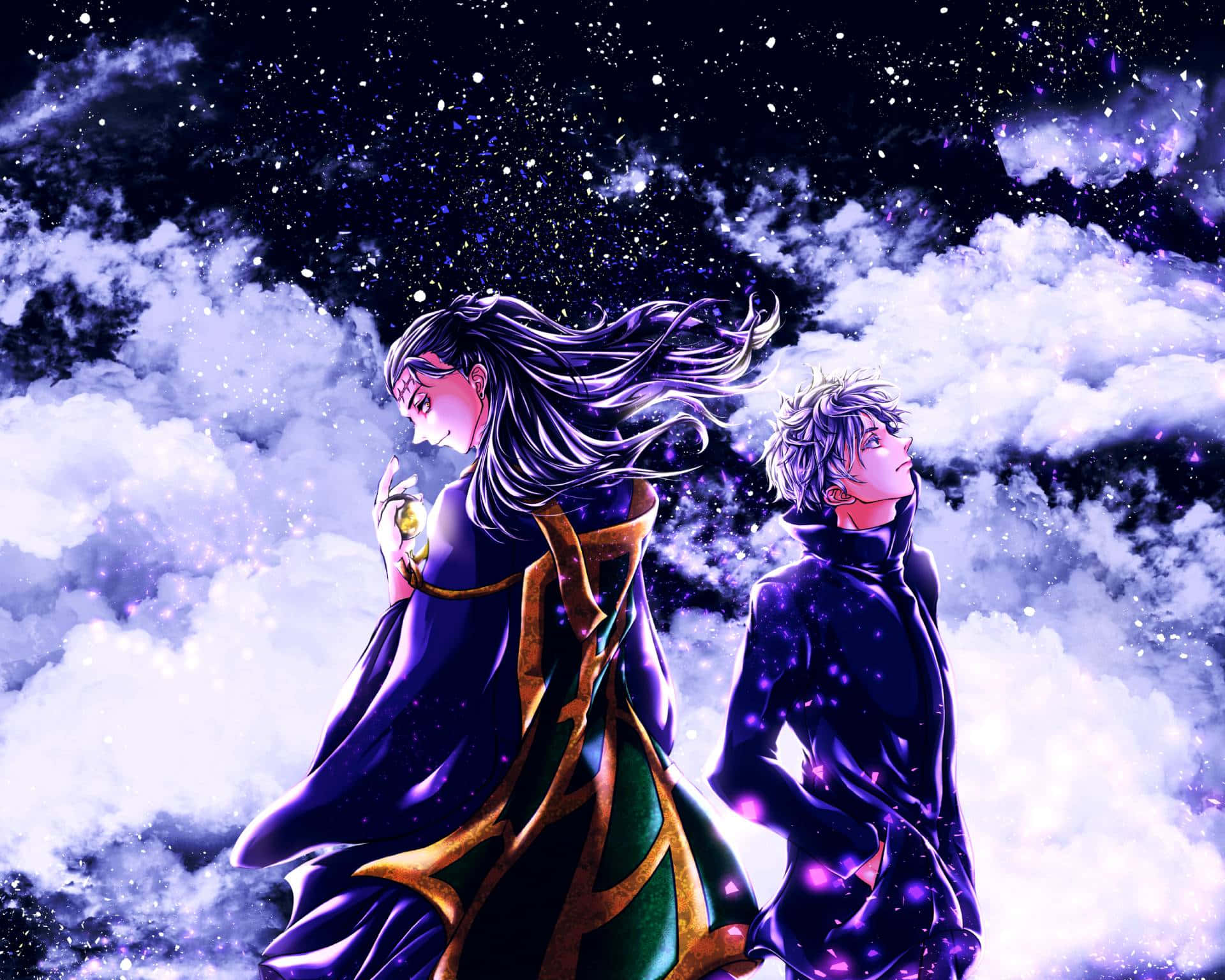 Gojo And Geto, starry purple sky, swirling clouds, Full HD Desktop Wallpaper