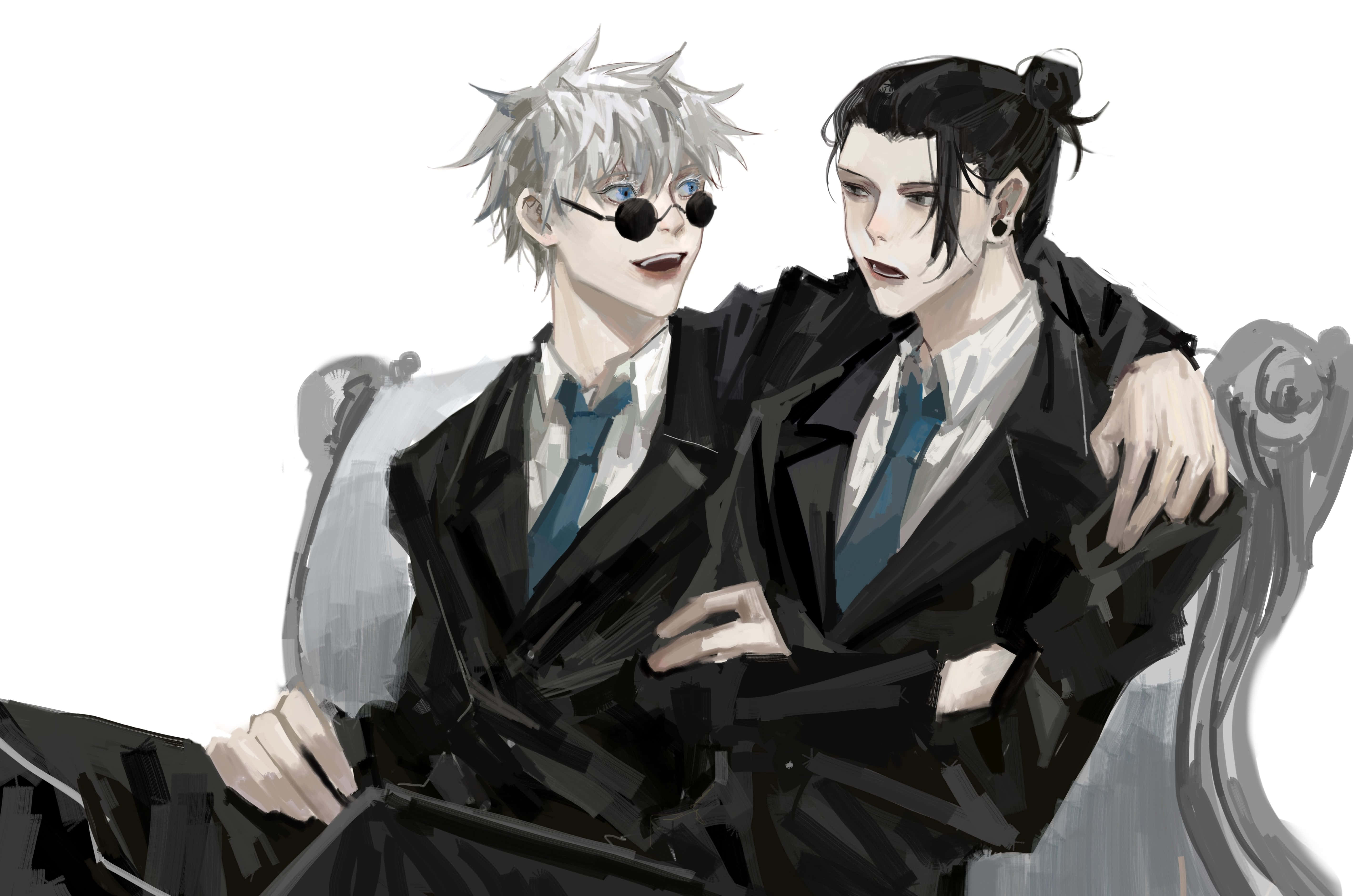 Gojo, Geto, black suits, 5K Desktop Wallpaper