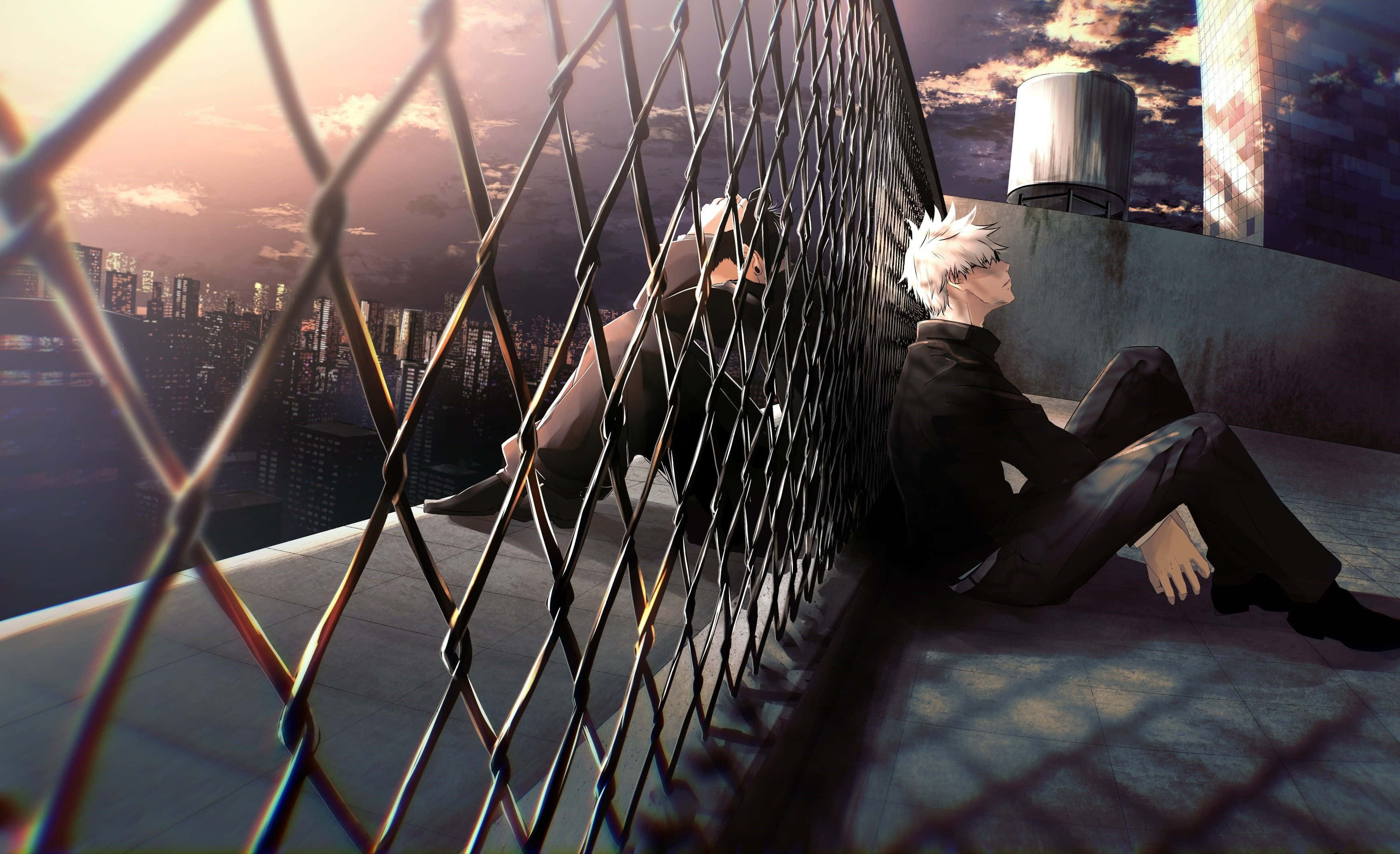 Gojo, Geto, rooftop, 2K Desktop Wallpaper