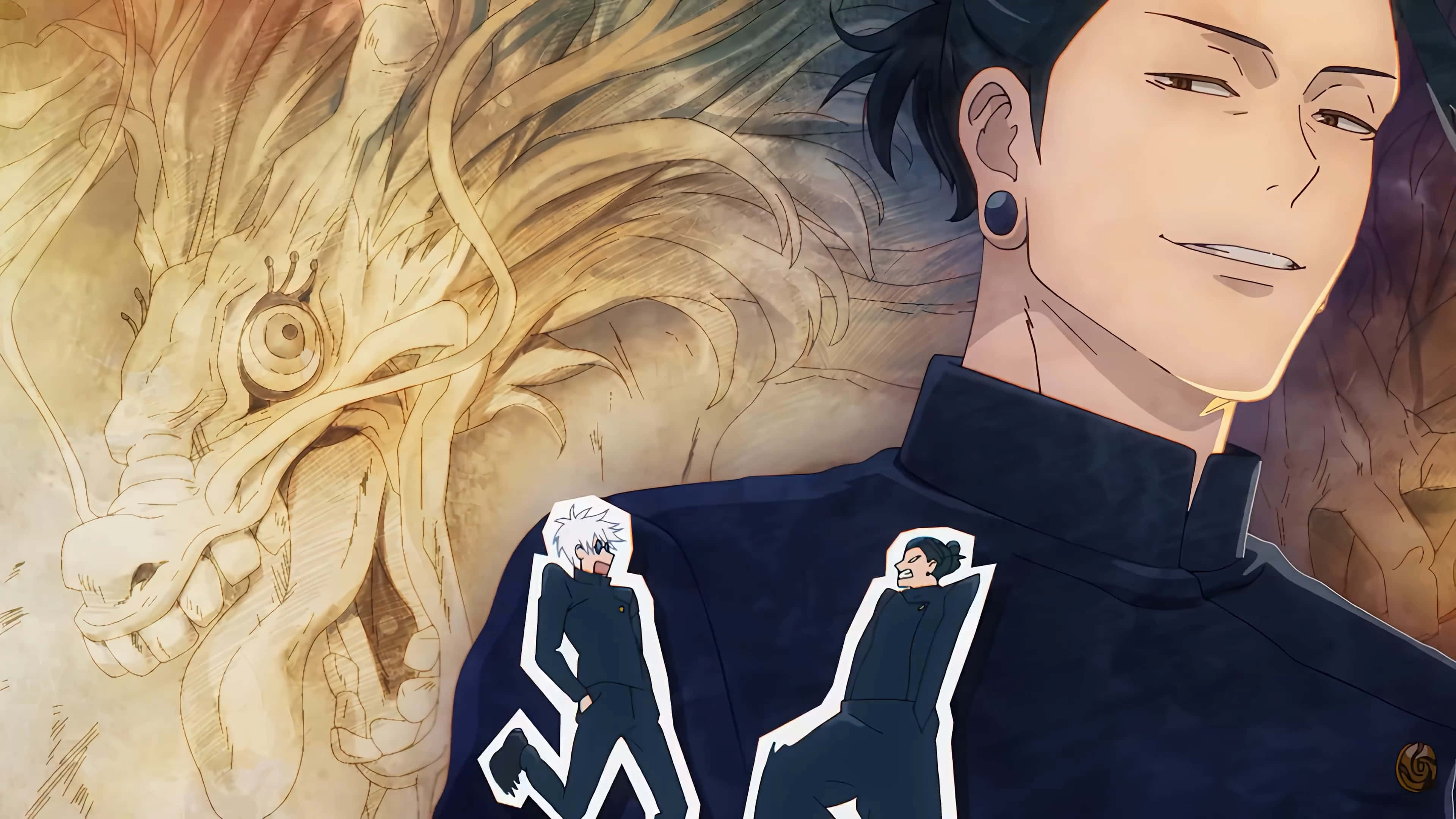 Gojo And Geto, dragon motif, dark jacket, 4K Desktop Wallpaper