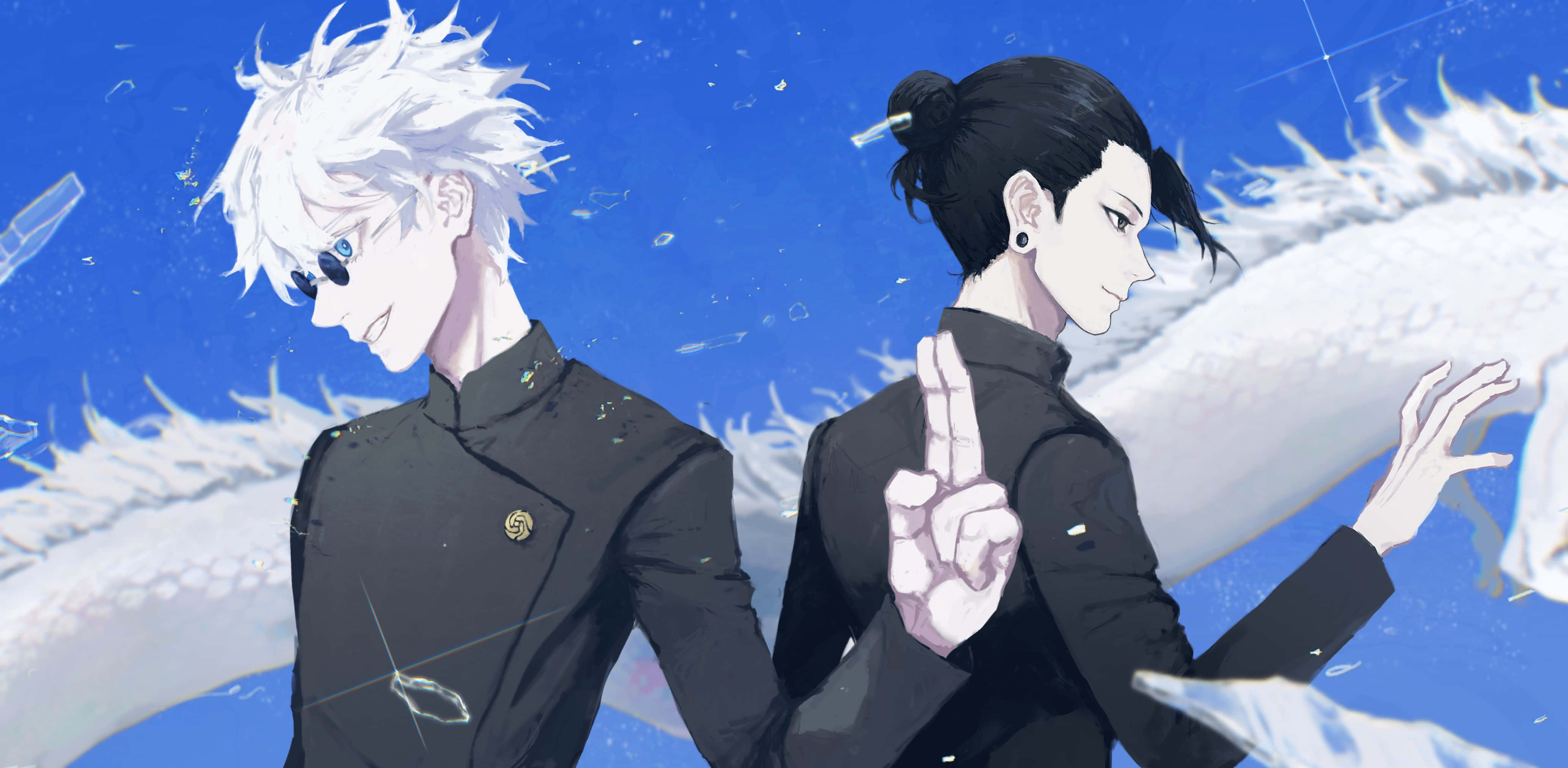 Gojo, Geto, black uniforms, 4K Desktop Wallpaper