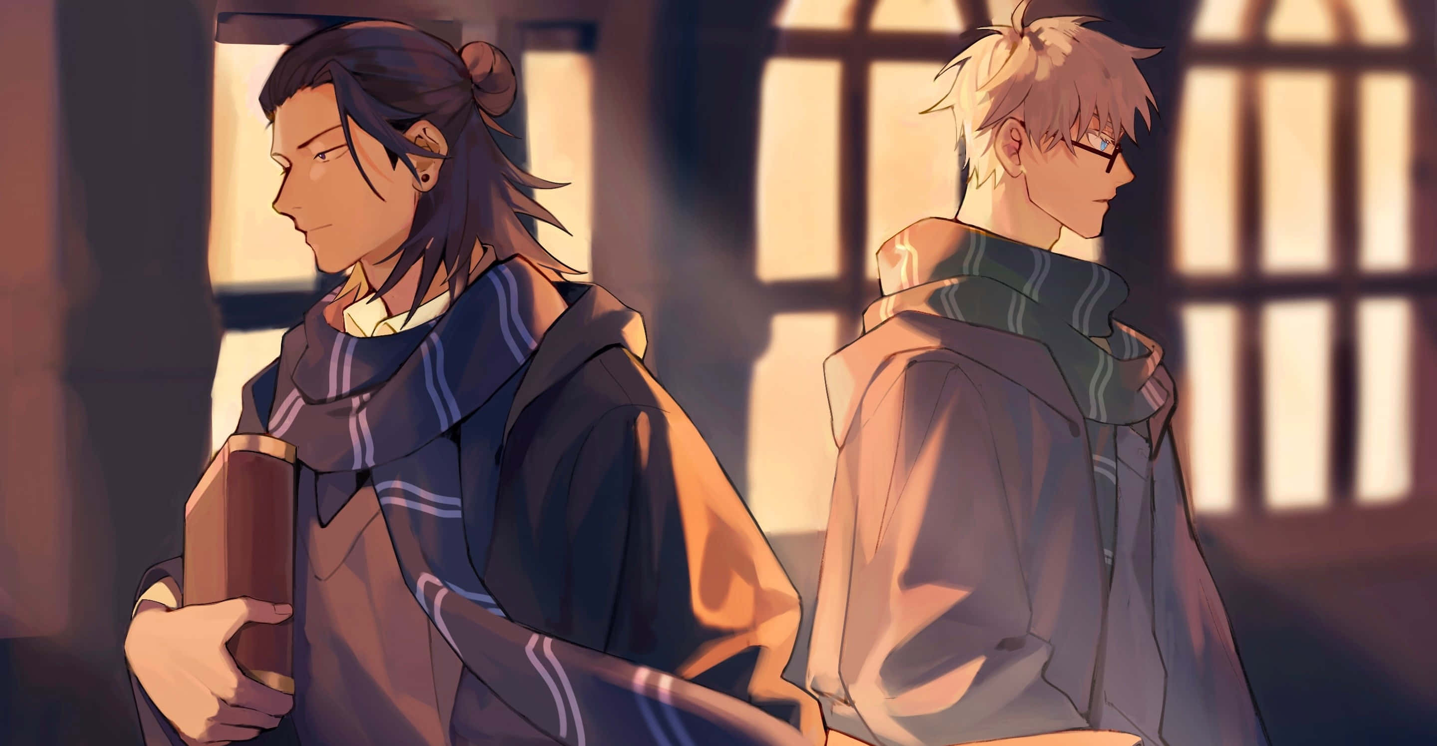 Gojo And Geto, sunset, school uniforms, 2K Desktop Wallpaper