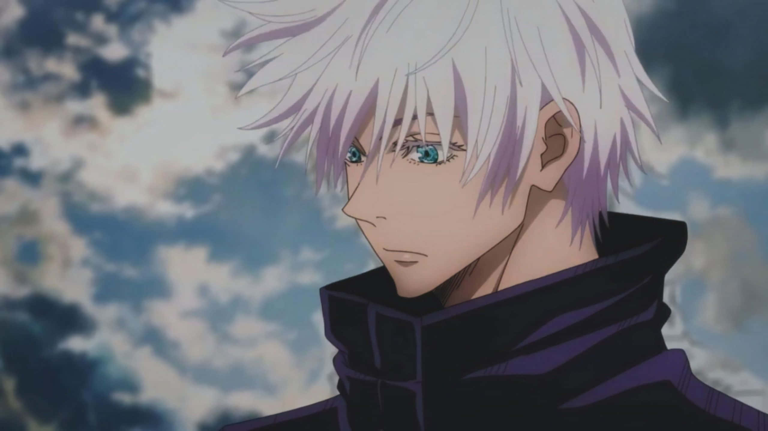 Gojo, spiky white hair, blue eyes, 2K Desktop Wallpaper
