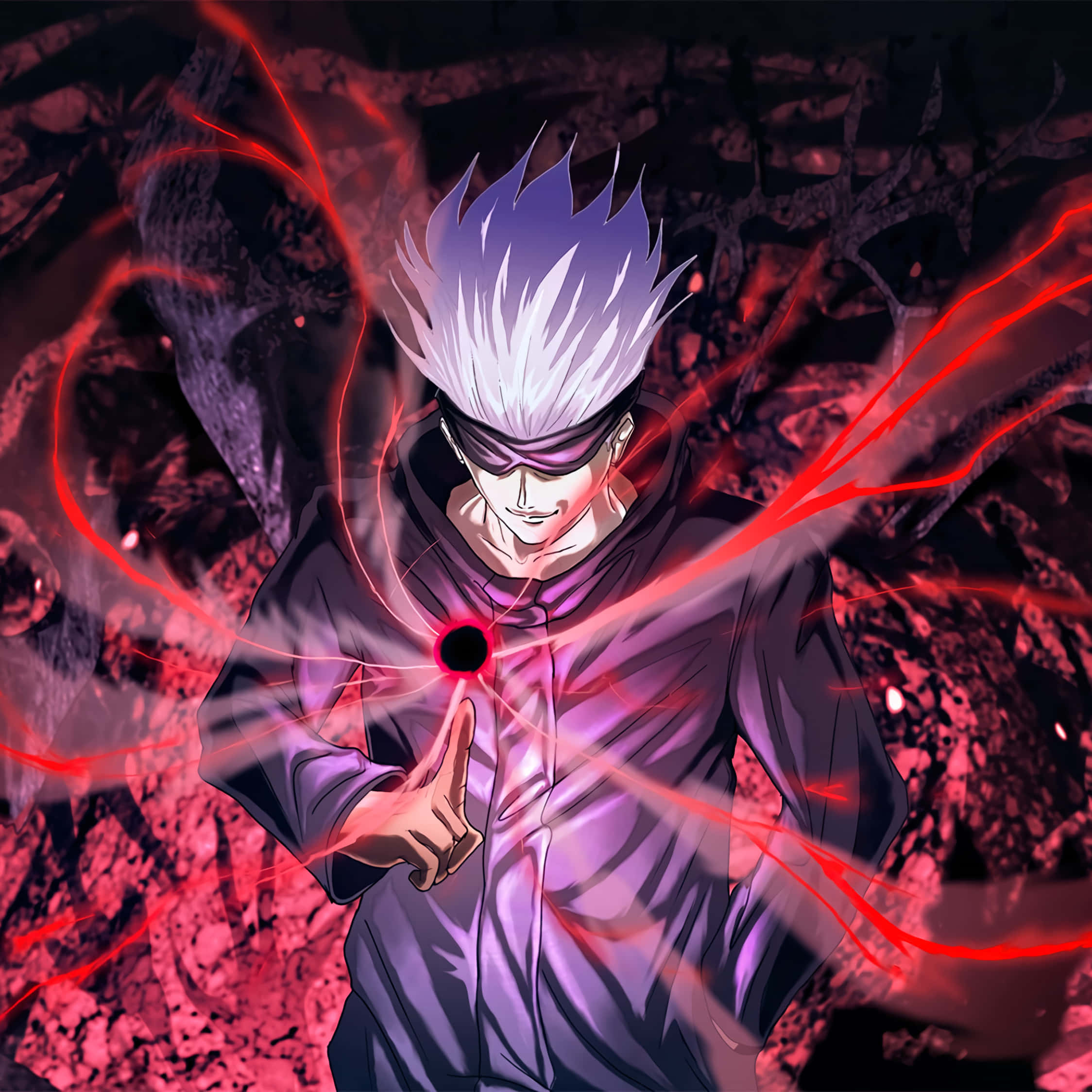 Gojo, spiky-haired anime warrior, purple cloak, Full HD Desktop Wallpaper