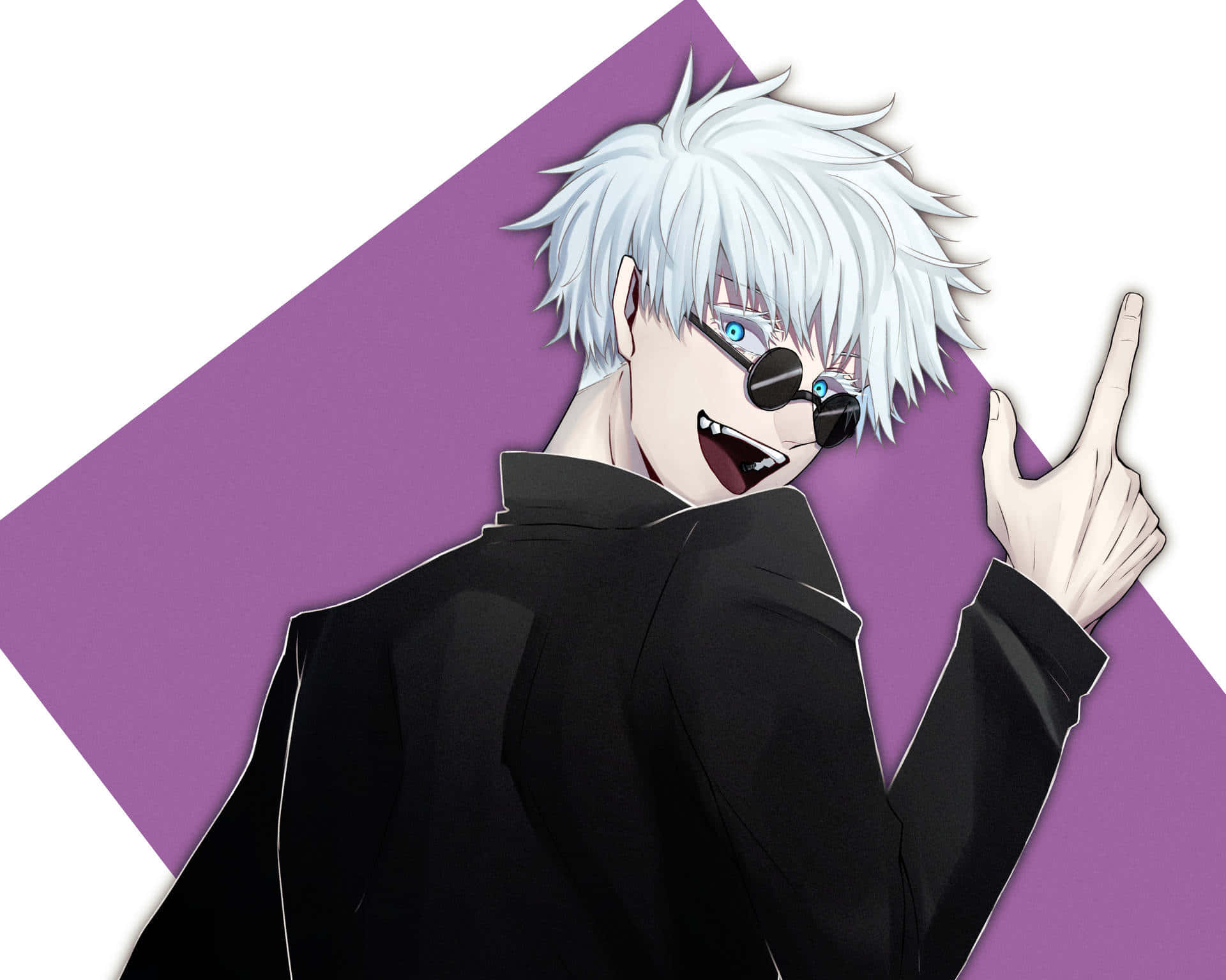 Gojo, spiky white-haired anime character, black sunglasses, Full HD Desktop Wallpaper
