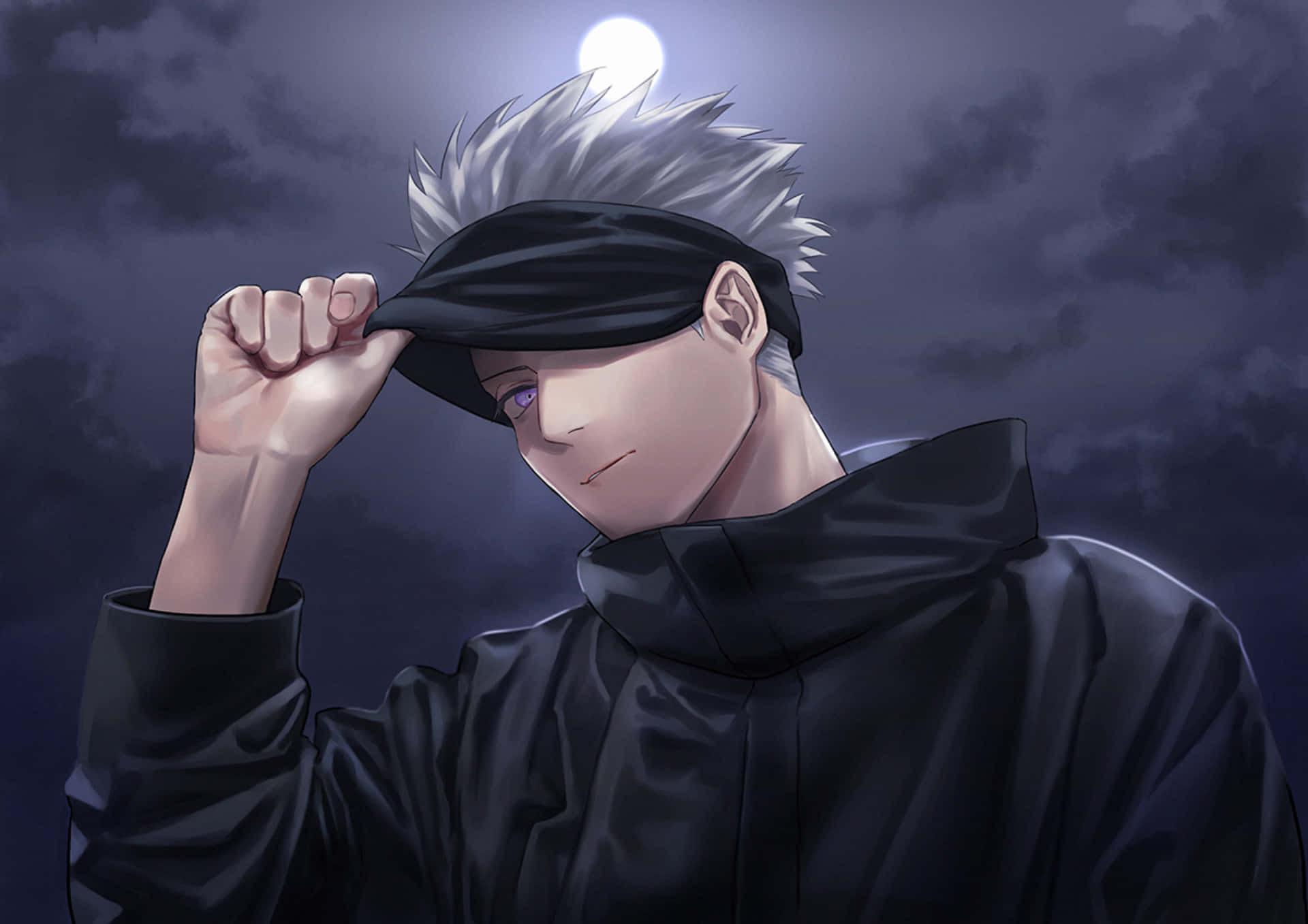 Gojo, blindfold, full moon, Full HD Desktop Wallpaper