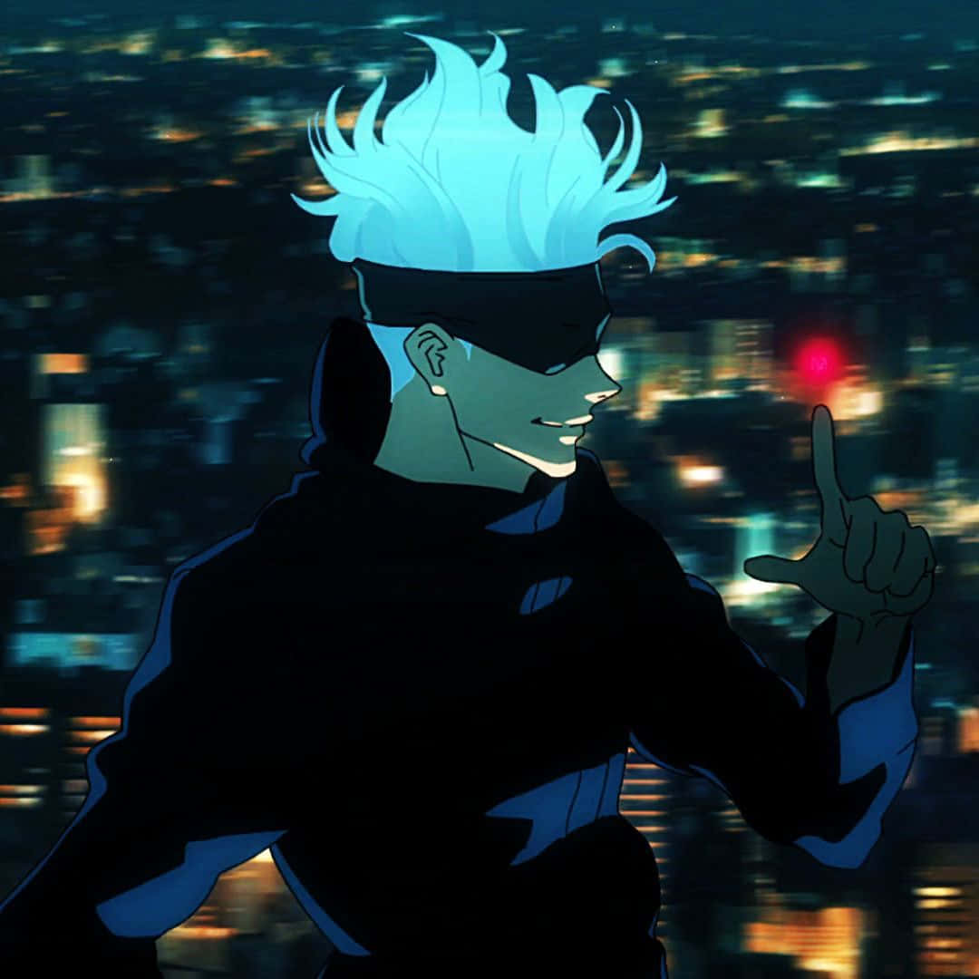 Gojo, blue-haired anime character, black outfit, SD Desktop Wallpaper