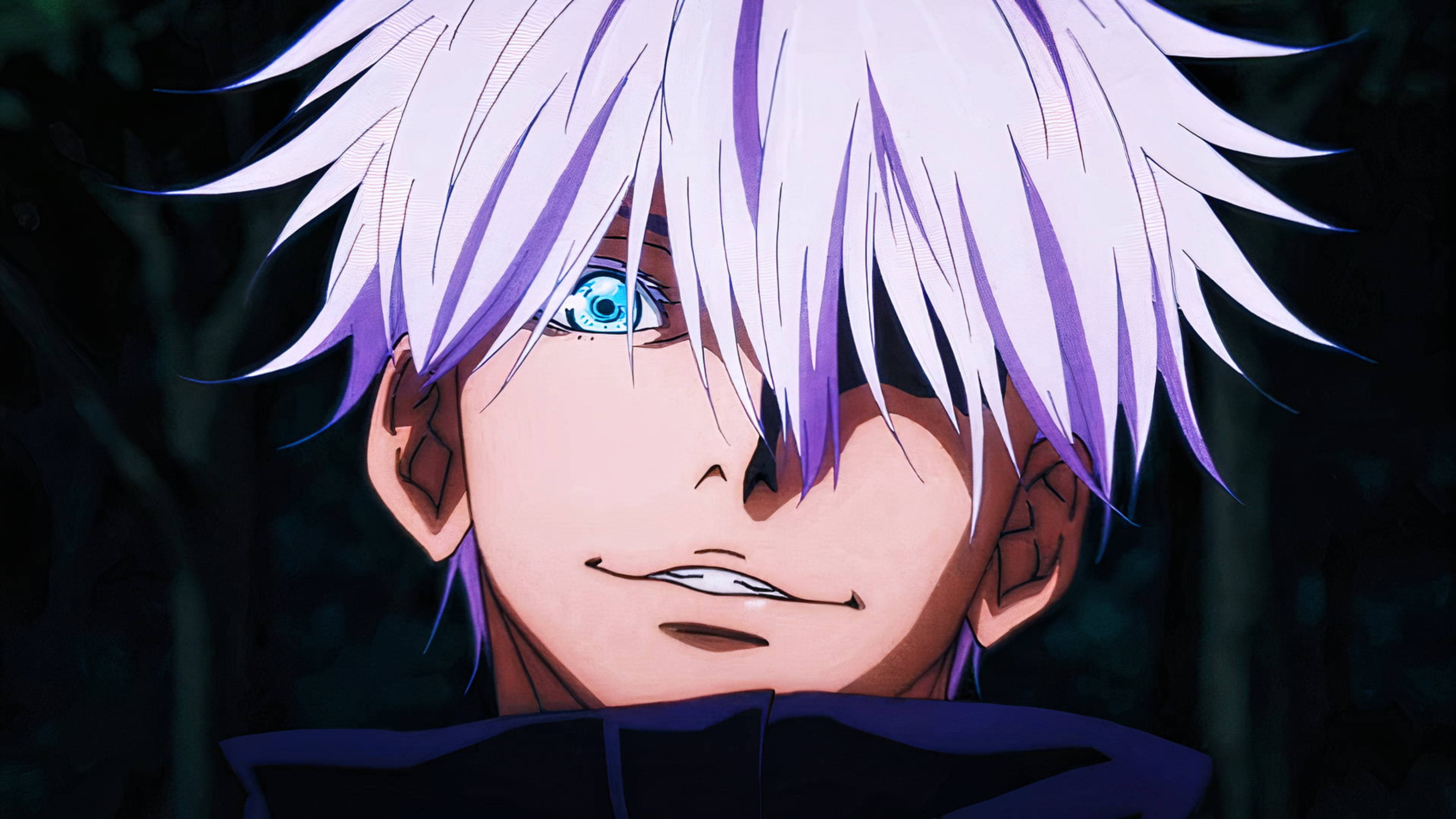 Gojo Satoru, spiky white hair, piercing blue eyes, 4K Desktop Wallpaper