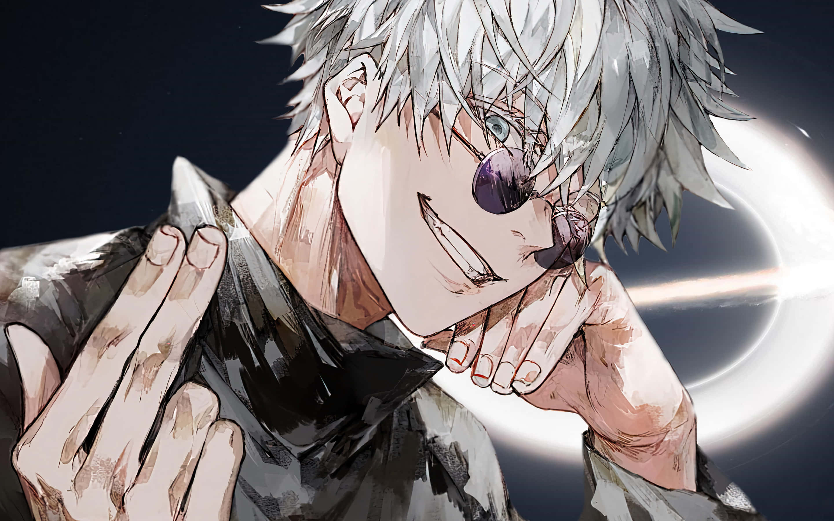 Gojo Satoru, silver-haired, monocle, 2K Desktop Wallpaper