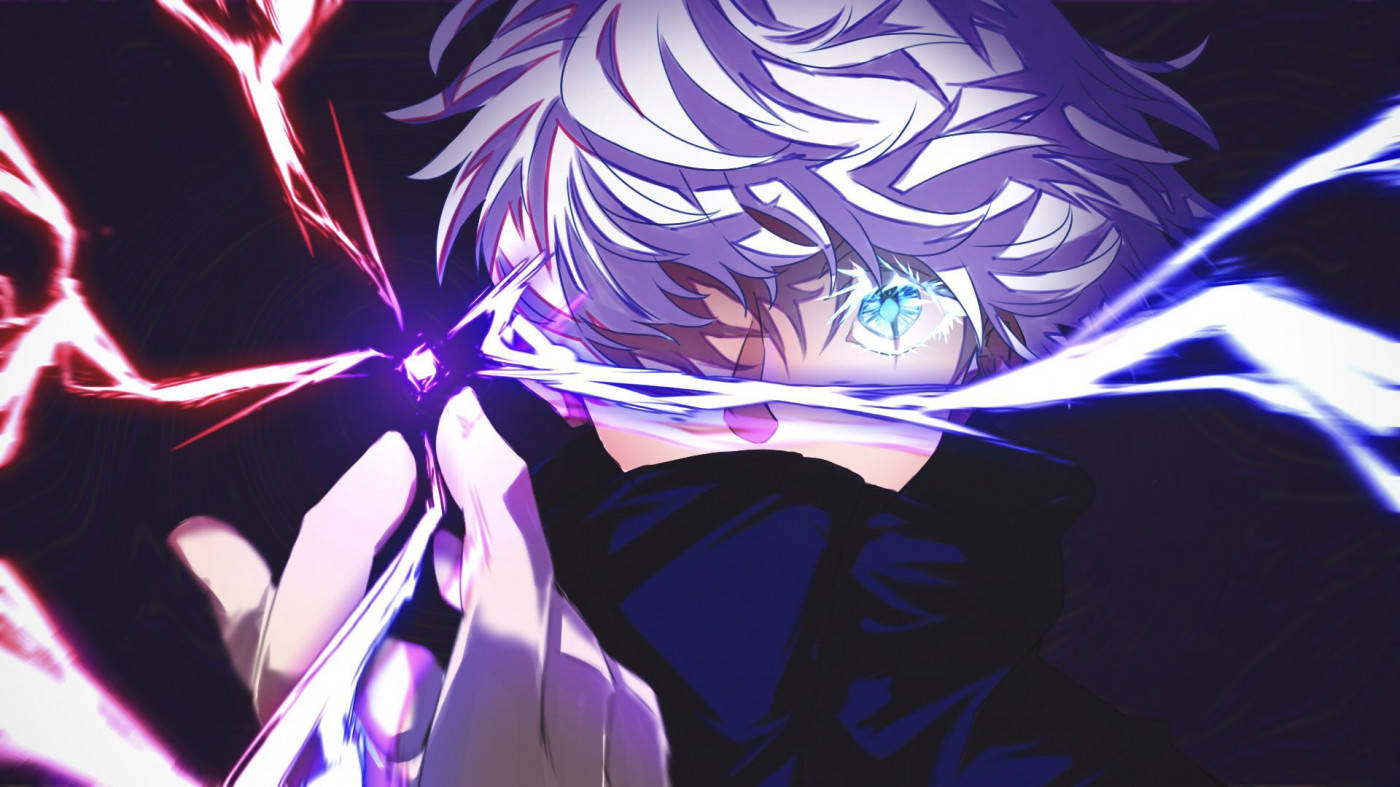 Gojo Satoru, white hair, glowing blue eye, HD Desktop Wallpaper