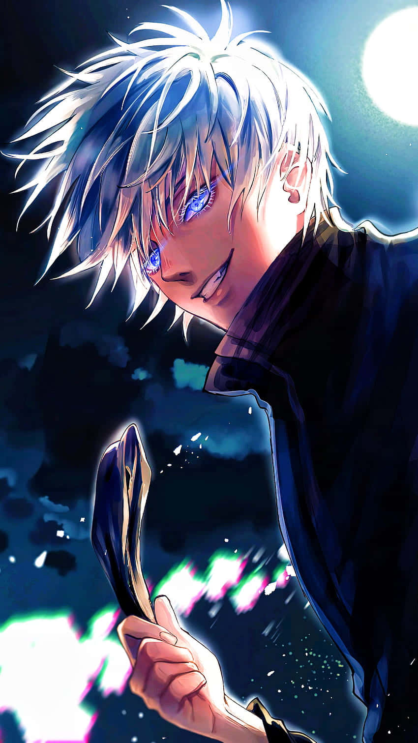 Gojo Satoru, spiky-haired anime boy, glowing blue eyes, HD Phone Wallpaper