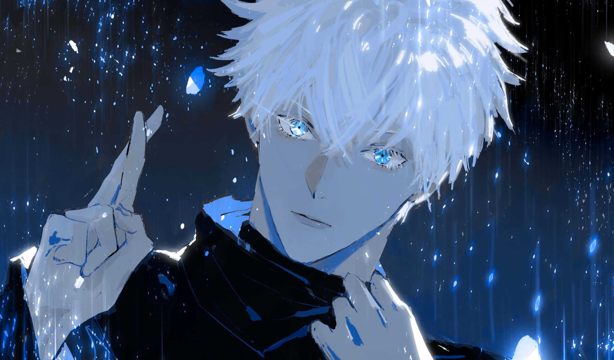 Gojo Satoru, blue tint, glowing blue eyes, Full HD Desktop Wallpaper