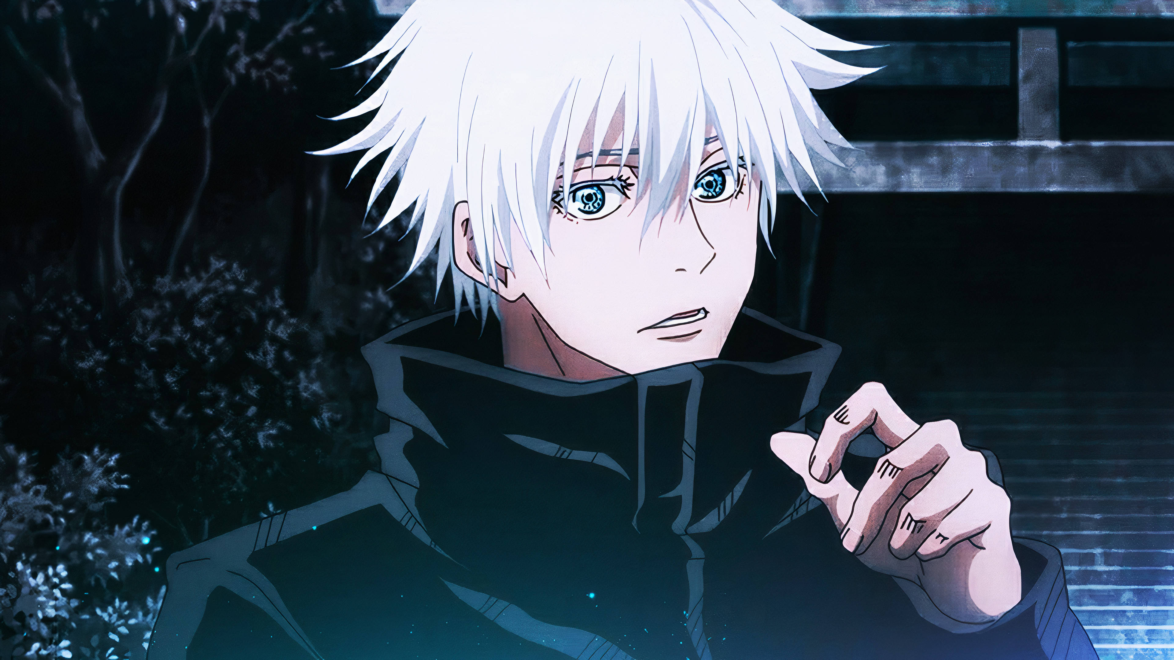Gojo Satoru, white haired, glowing blue eyes, 4K Desktop Wallpaper