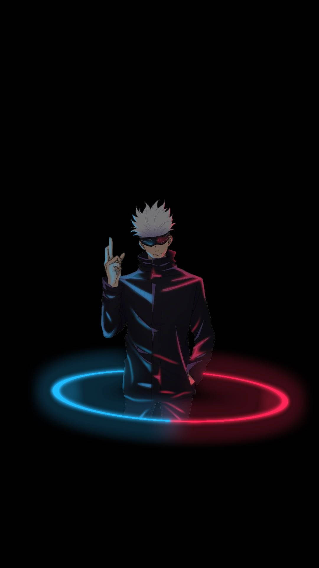 Gojo Satoru, neon blue-red circle, white hair, Full HD Phone Wallpaper