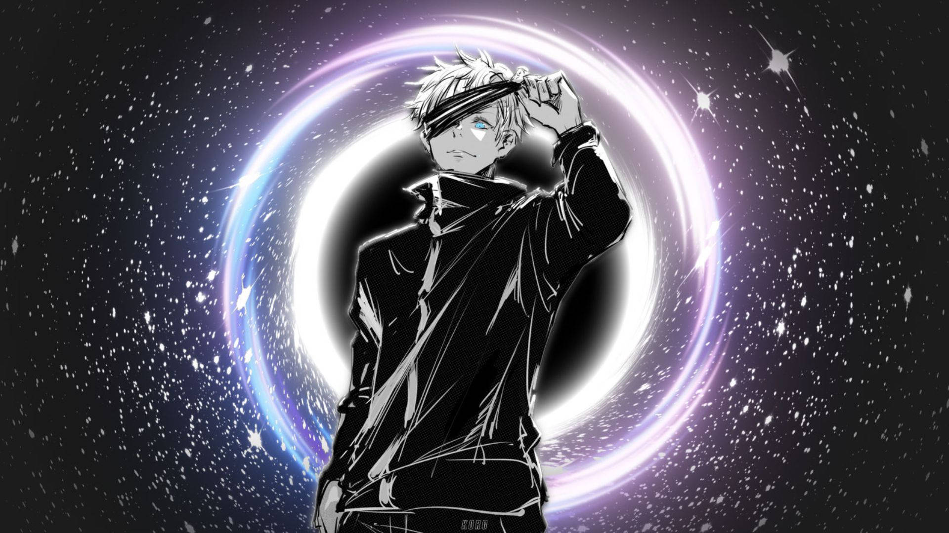 Gojo Satoru, white hair, eye patch, Full HD Desktop Wallpaper