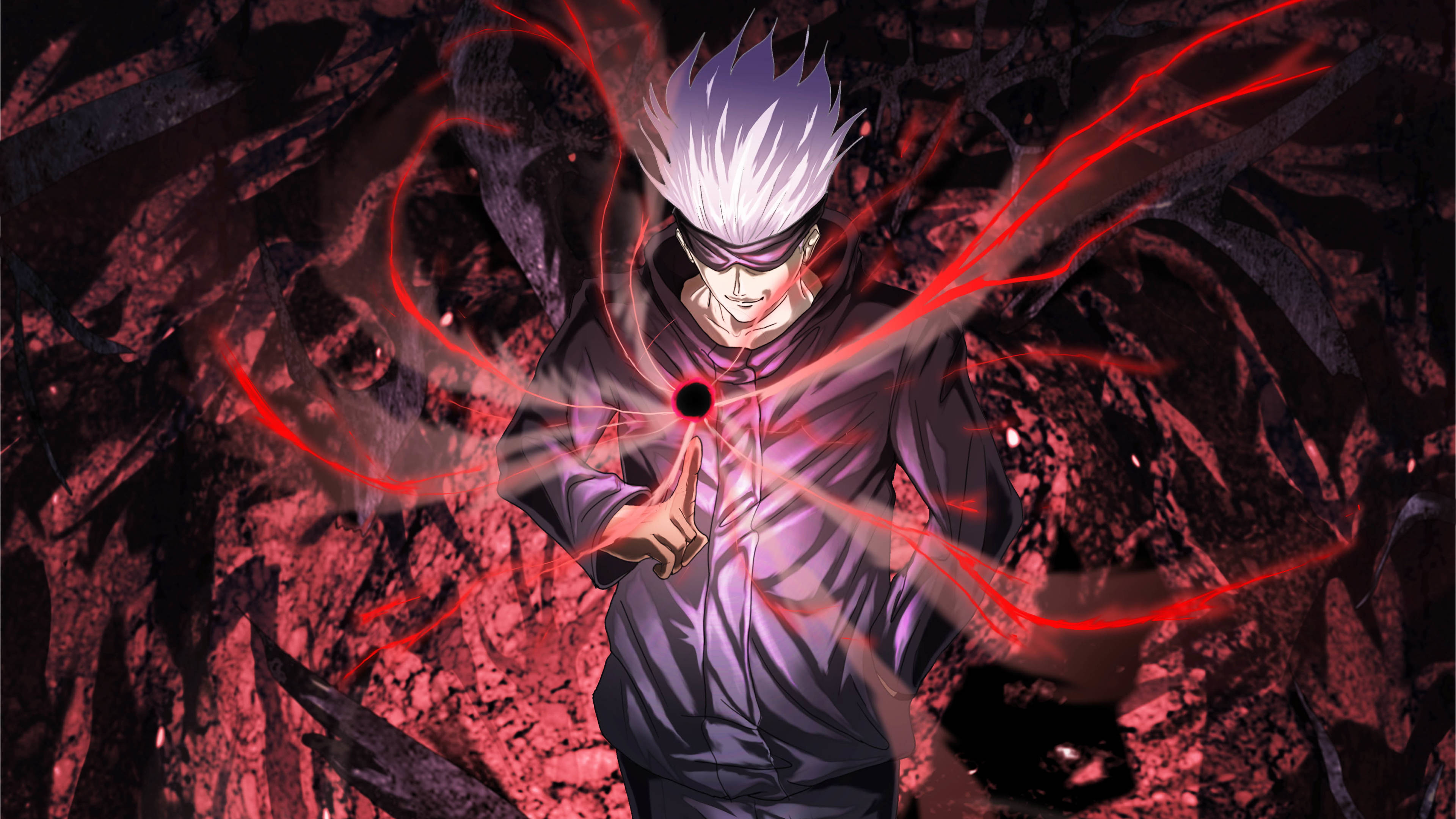 Gojo Satoru, red ball, spiky-haired anime character, 4K Desktop Wallpaper