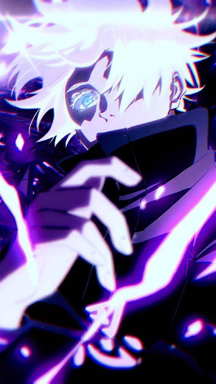 Gojo Satoru, purple energy, white hair, HD Phone Wallpaper