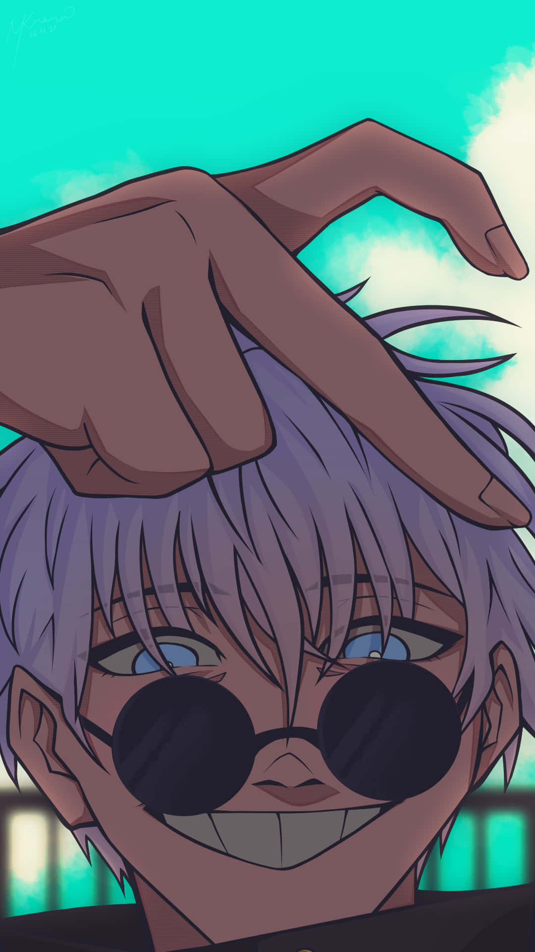 Gojo Satoru, purple hair, round sunglasses, Full HD Phone Wallpaper