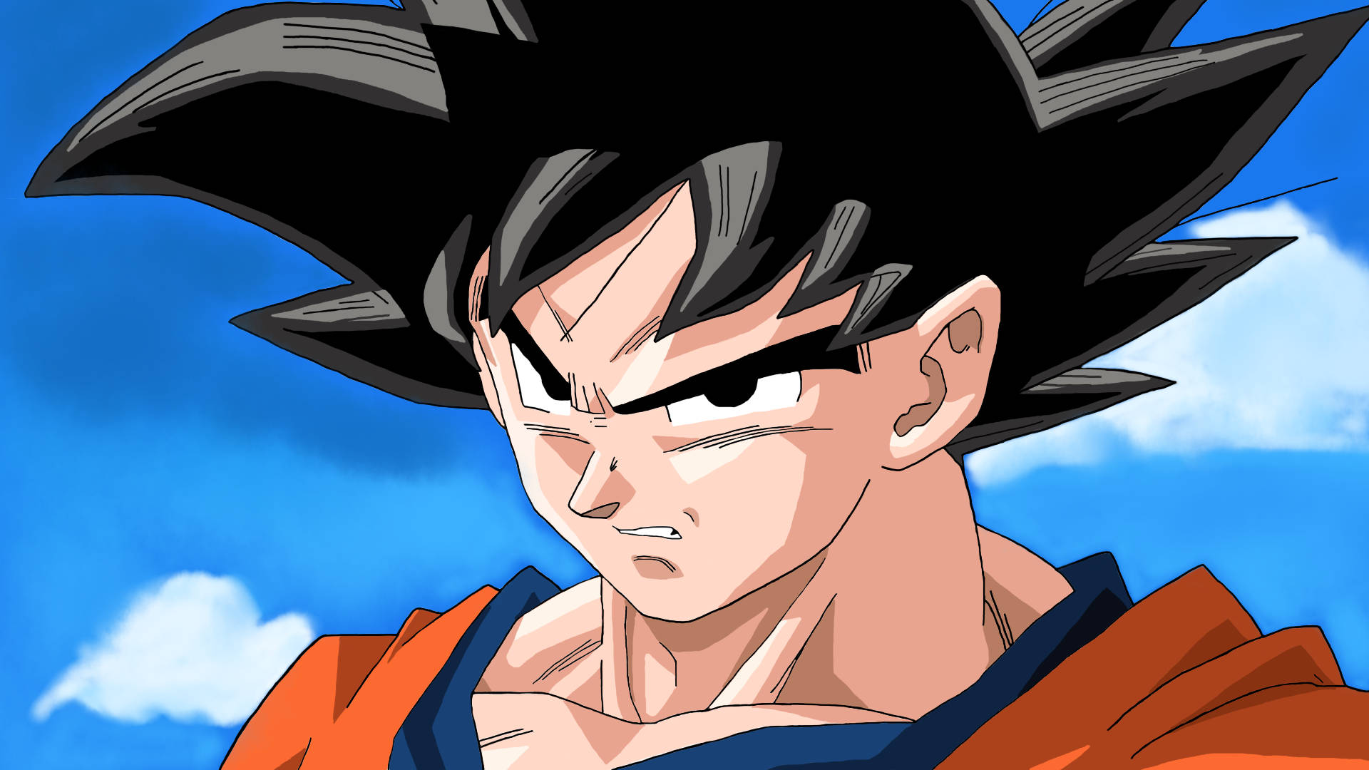 Goku, spiky black hair, intense expression, Full HD Desktop Wallpaper