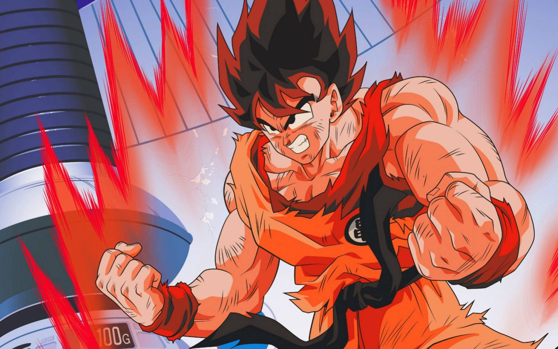 Goku, orange gi, fiery red energy, Full HD Desktop Wallpaper