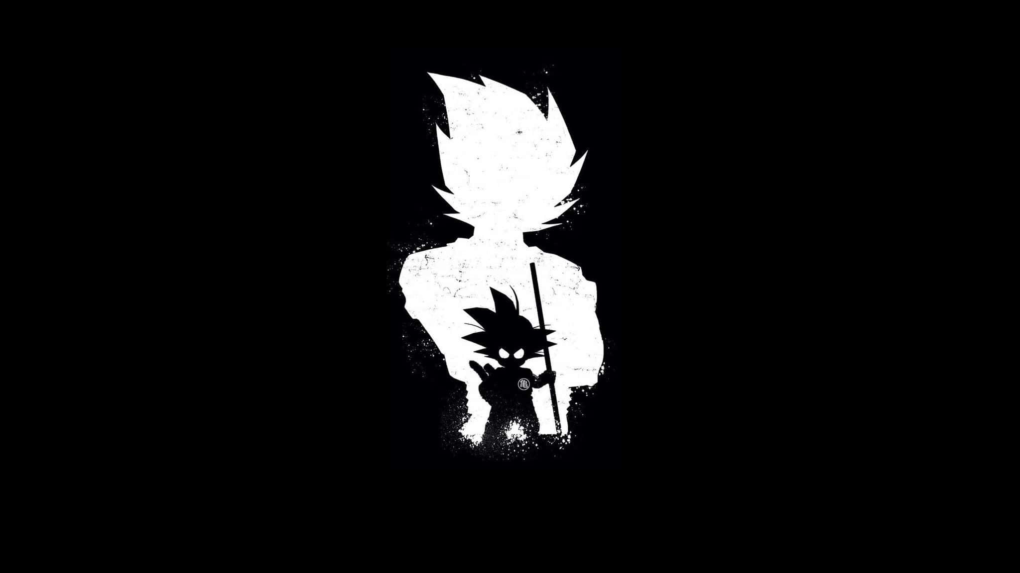 Goku, anime, black and white silhouette, Full HD Desktop Wallpaper