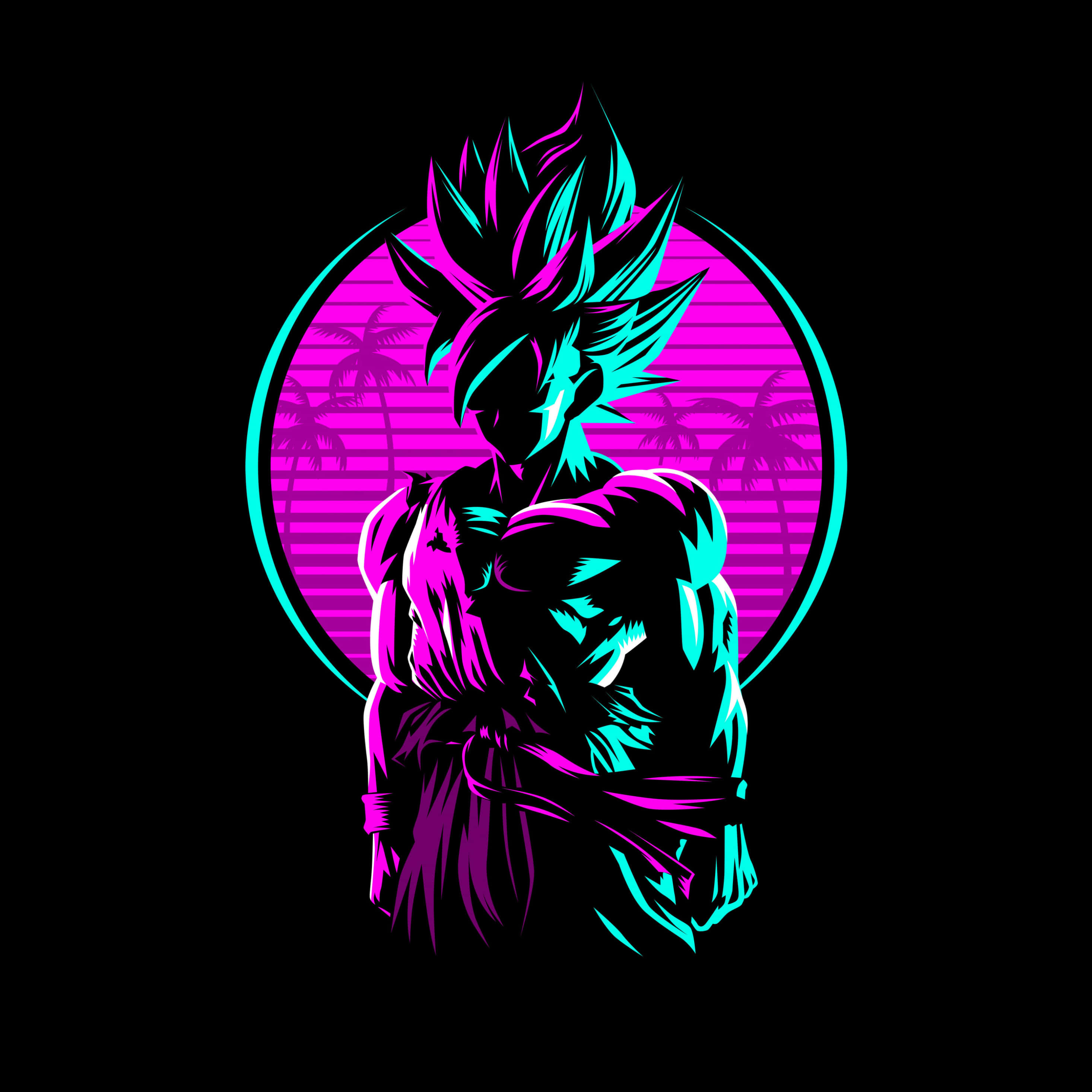 Neon Goku, neon pink, cyan, 2K Desktop Wallpaper