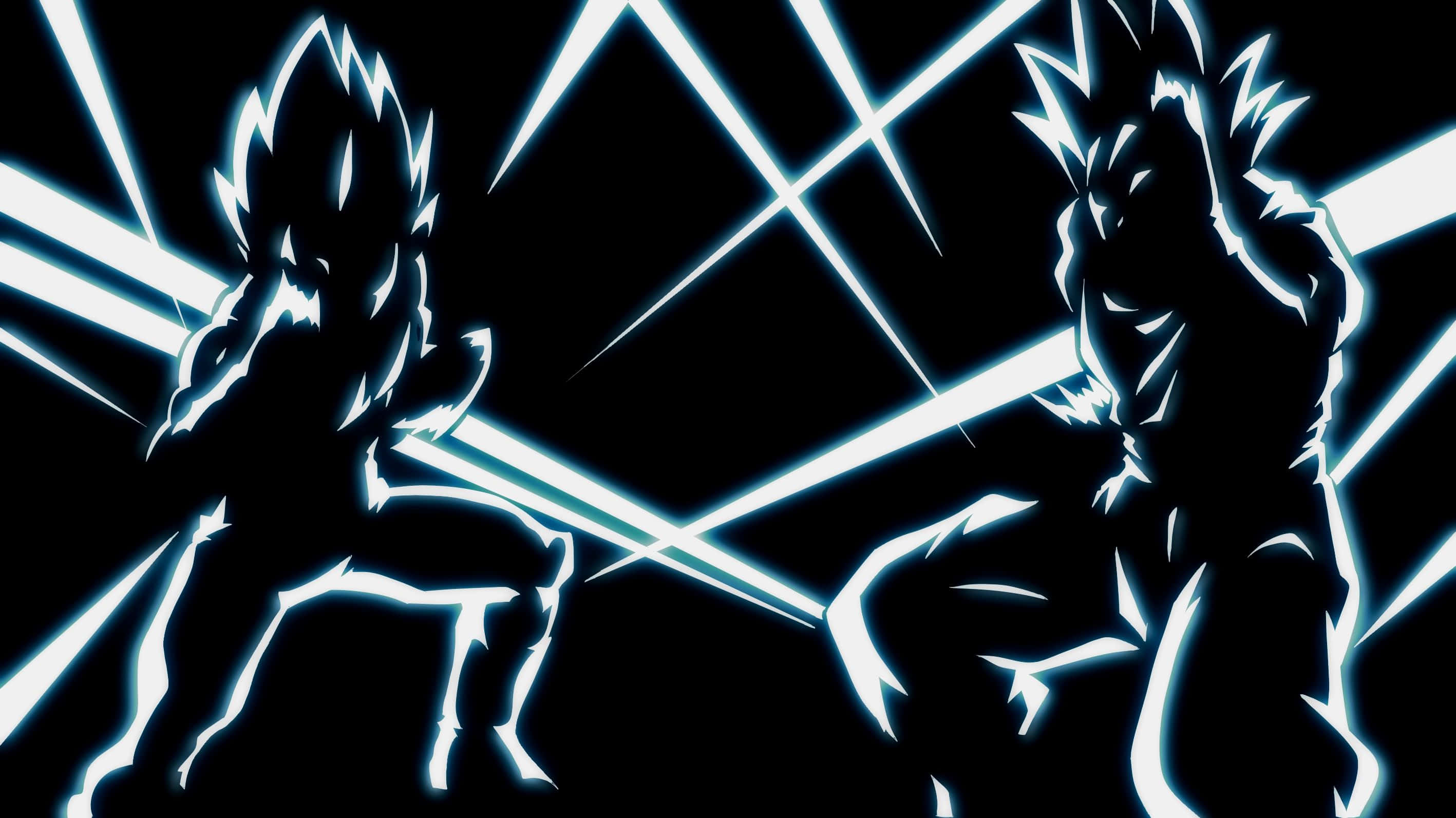 Goku, Vegeta, glowing blue silhouetted warriors, 2K Desktop Wallpaper