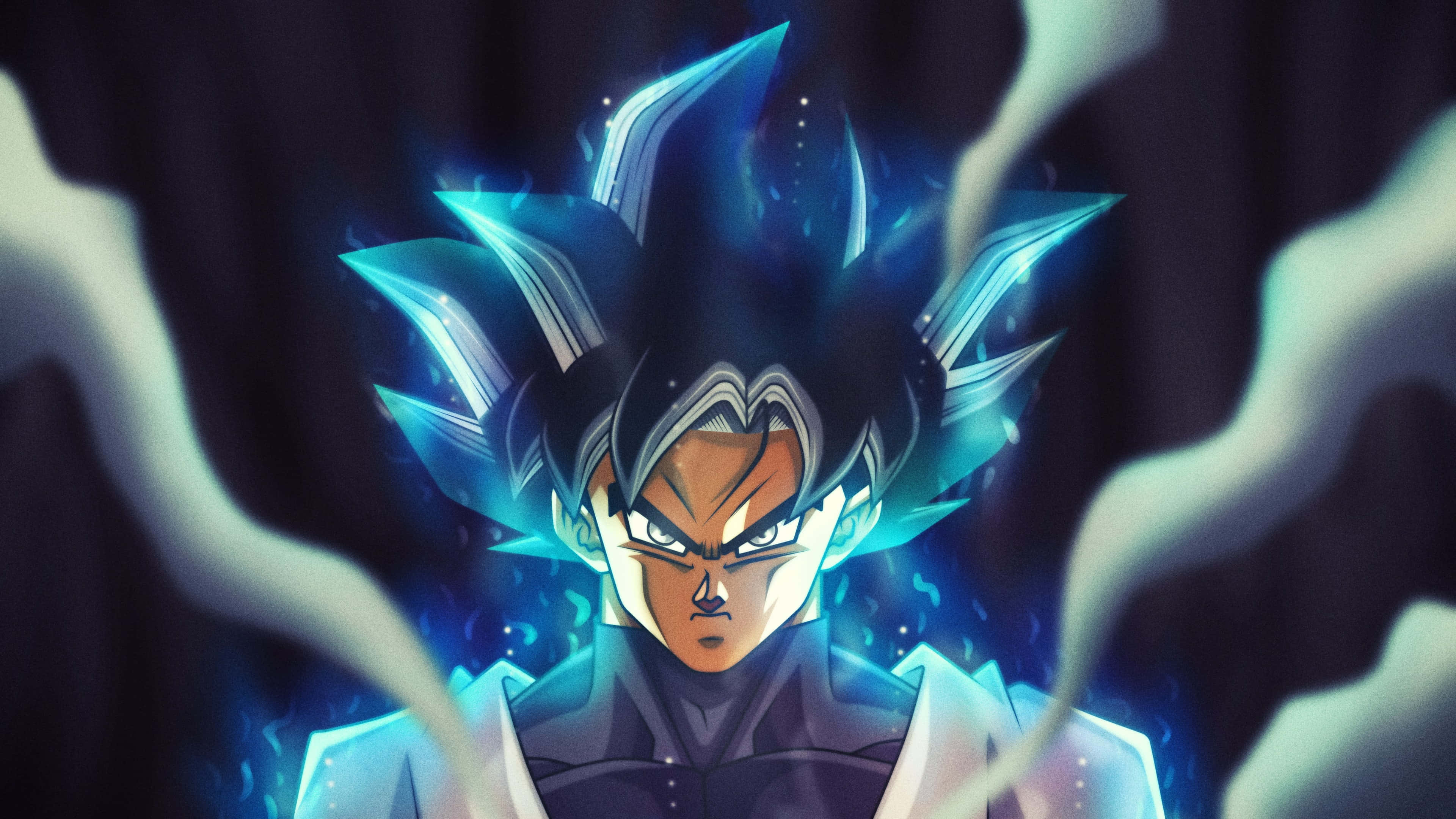Goku Black, glowing blue hair, aura, 4K Desktop Wallpaper